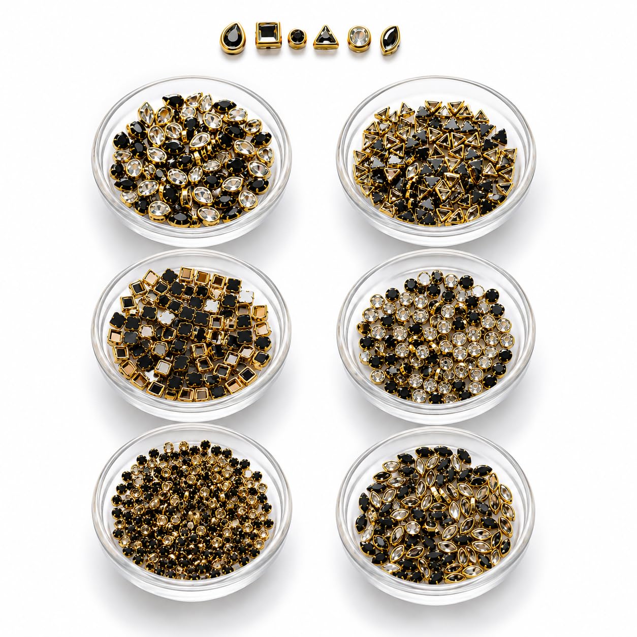 SkyX Premium Kundan Stones Kit for Aari Work, Jewellery Making & Embroidery | 600 Pieces | 6 Mixed Shapes | Gold Base Flat Back Kundan Stones for Bangles, Bridal Blouse, Resin Art & DIY Crafts-picture-32