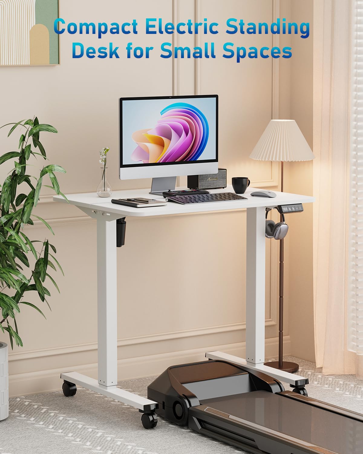Höhenverstellbarer Schreibtisch, 80x60 cm, Hochwertige Tischplatte, elektrischer Schreibtisch höhenverstellbar, Computertisch mit Memory Funktion, Weiß