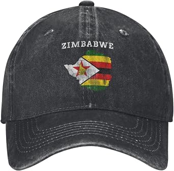 Zimbabwe Map Flag Distressed Denim Ball Cap Retro Cool for Every Occasion