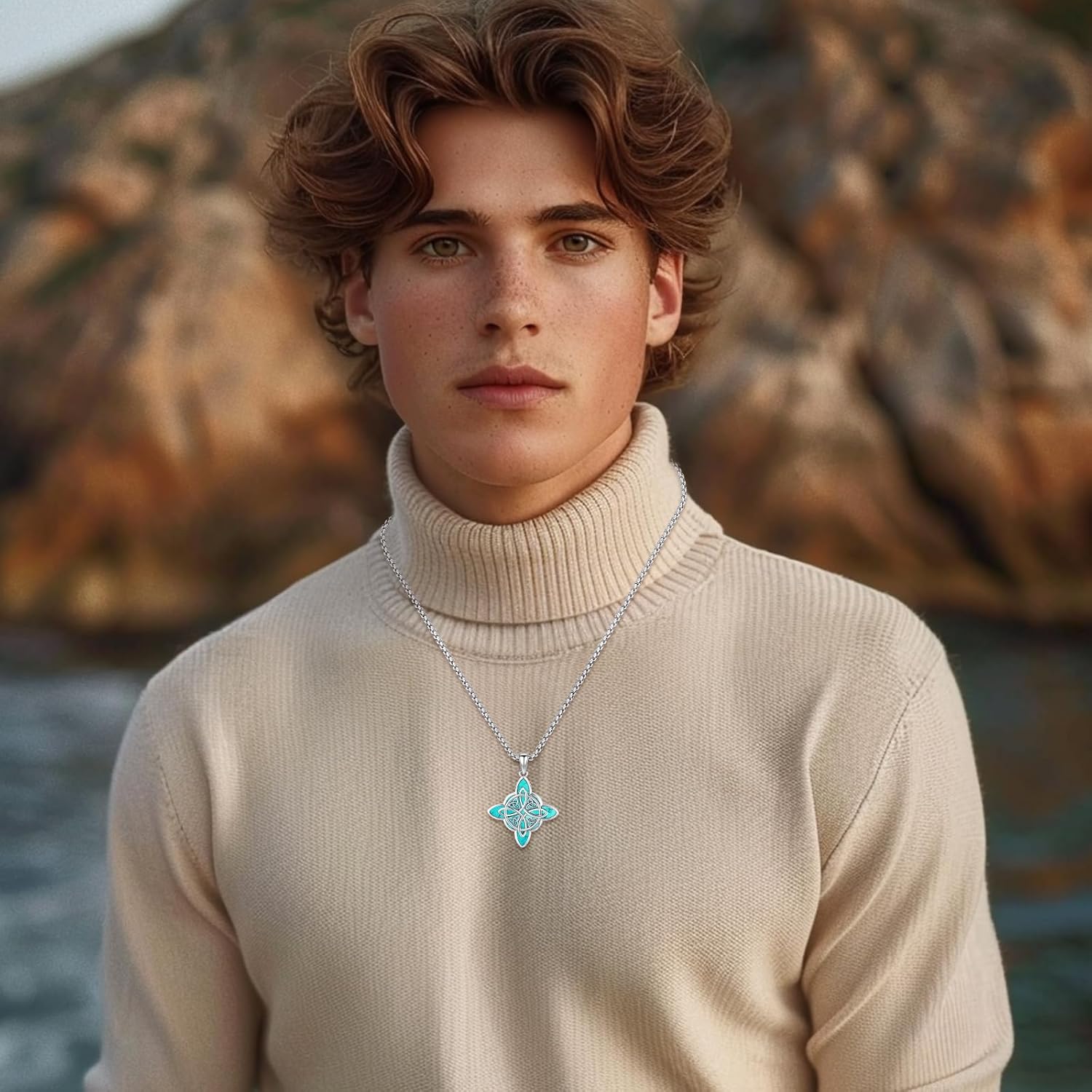 Turquoise Jewelry for Women Men 925 Sterling Silver Pendant Urn Necklaces for Ashes Picture Locket Necklace Thor Hammer Yggdrasil Virgen De Guadalupe St Michael Christopher Judas Witches Knot Necklace