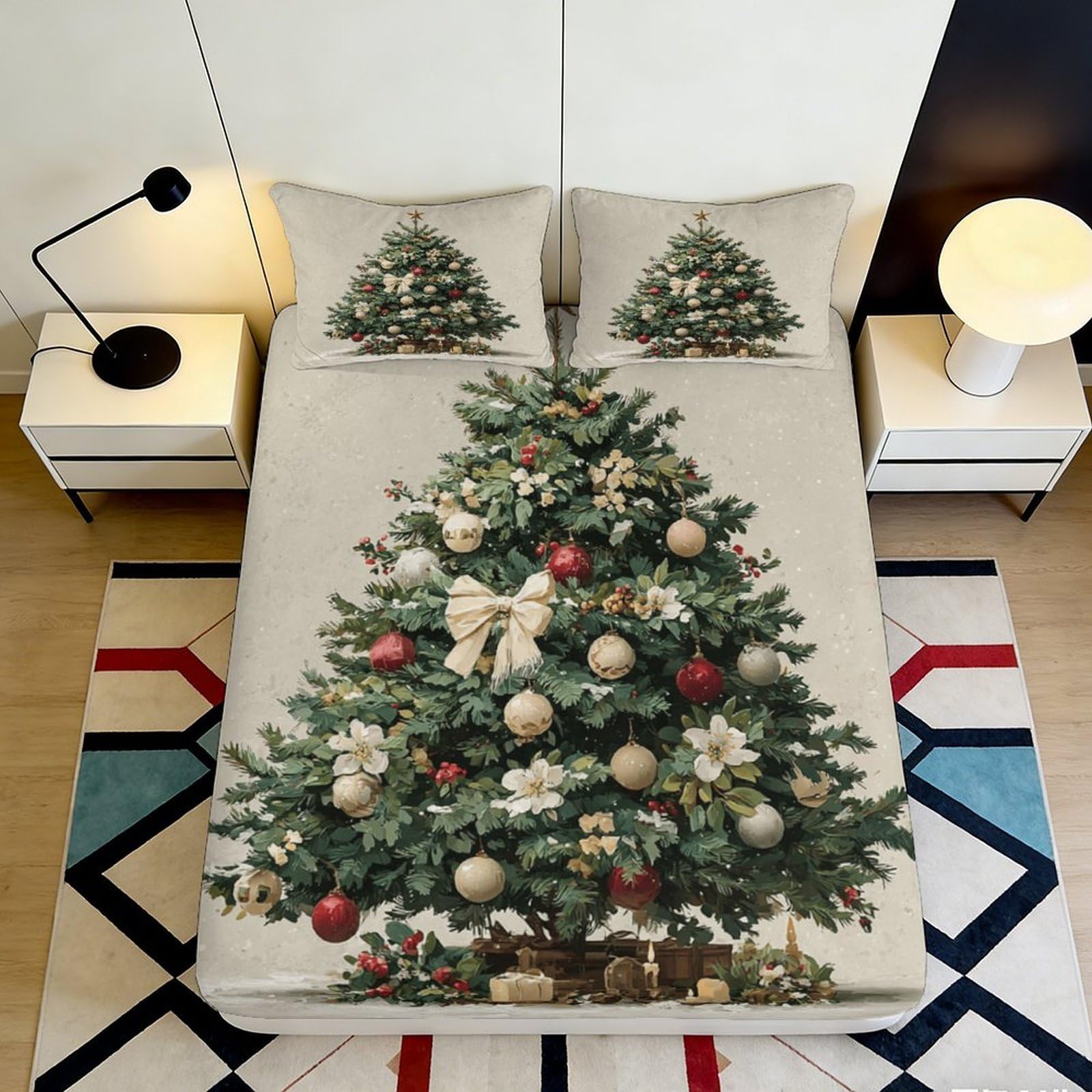 Jqzkxnhpbr Style-3 3D Printed Christmas Tree Fitted Sheet Microfiber Soft Decor Festive Bedroom Bed Cover For Home Dorm Protection 90X200x25cm