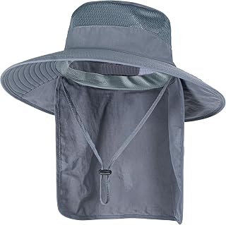 ZOORON UPF 50+ Fishing Sun Hat for Men Women - Breathable Wide Brim Bucket Hat with Neck Flap UV Protection