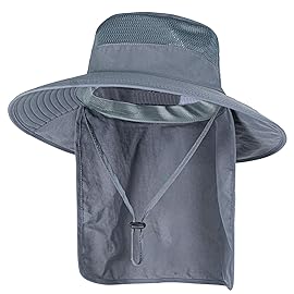 2Pack Sun Hats for Men Women Fishing Hat UPF 50+ Breathable Wide Brim Bucket Hats Summer UV Protection Safari Hat with Neck Flap Black/Dark Grey