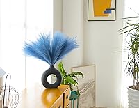 Vista 5 de Hierba sintética de las pampas, hierba artificial de las pampas, pequeña de 17 pulgadas, 5 tallos azules, esponjosas, ramas de hierba de pampa