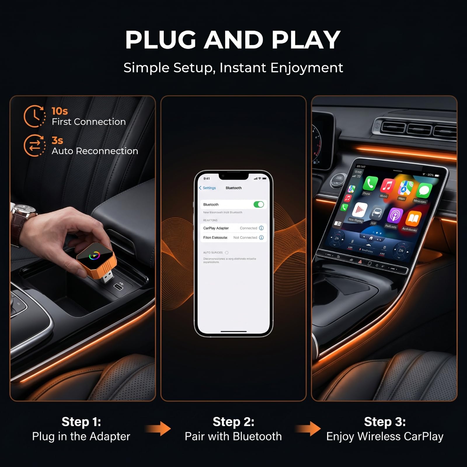 Adaptador Wireless CarPlay 2 en 1, WiFi 5GHz BT 5.0, Android Auto Inalámbrico, Plug Play Mini, para iPhone iOS 10+ Android 11+, para Vehículos con CarPlay Cableado de Fábrica
