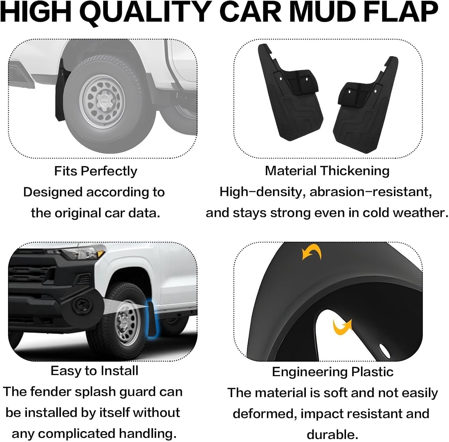 PSLER Mud Flaps Splash Guards for Chevy Colorado 2023 2024 2025 Accessories Front & Rear All Weather Fender Mudguards Sediment Protection Without Fender Flare (4pcs)