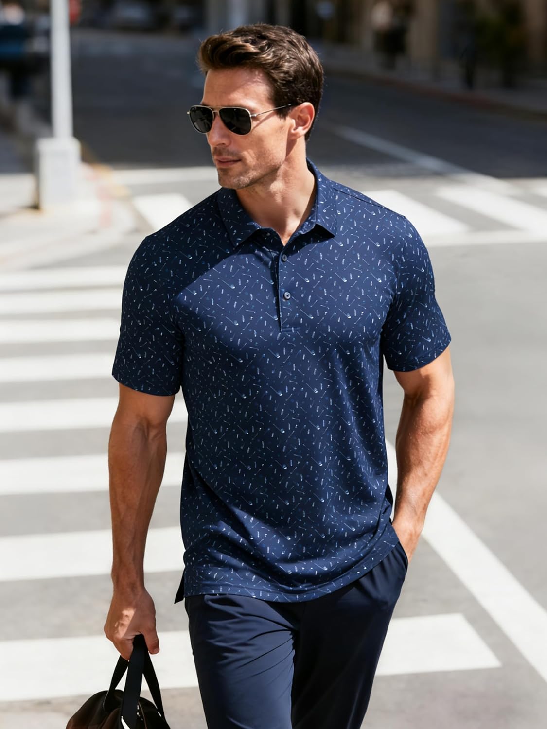 MAGCOMSEN Mens Polo Shirts Short Sleeve Print Patterns Collared Shirt Performance Moisture Wicking Golf Polos - Image 3