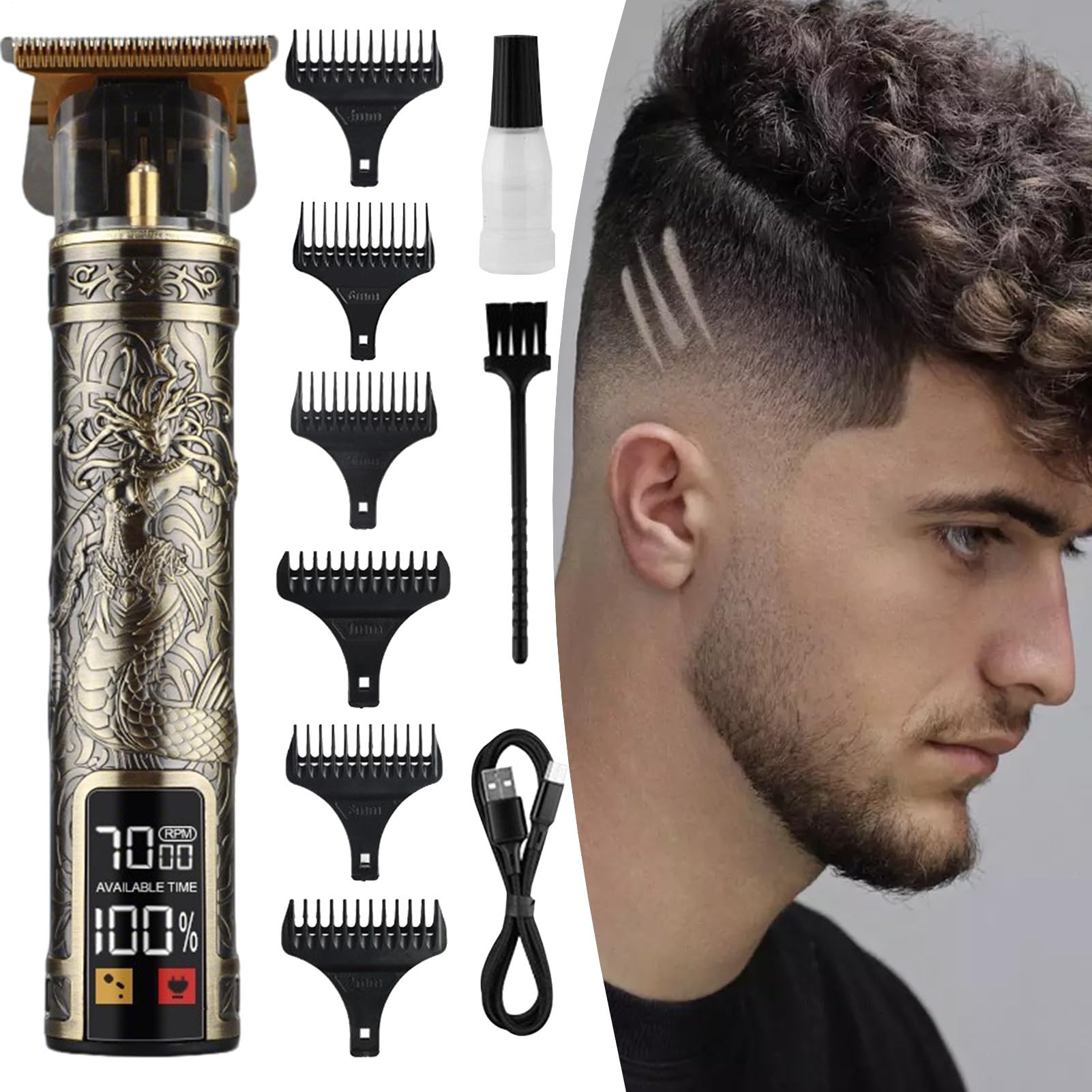 Elektrische Haarschneidemaschine, Trimmer Barttrimmer Herren Kabellos, LED Anzeige Haartrimmer Herren Konturen Haartrimmer Konturen Mit Grenzkämmen, USB Aufladung 1200mAh Für Männer