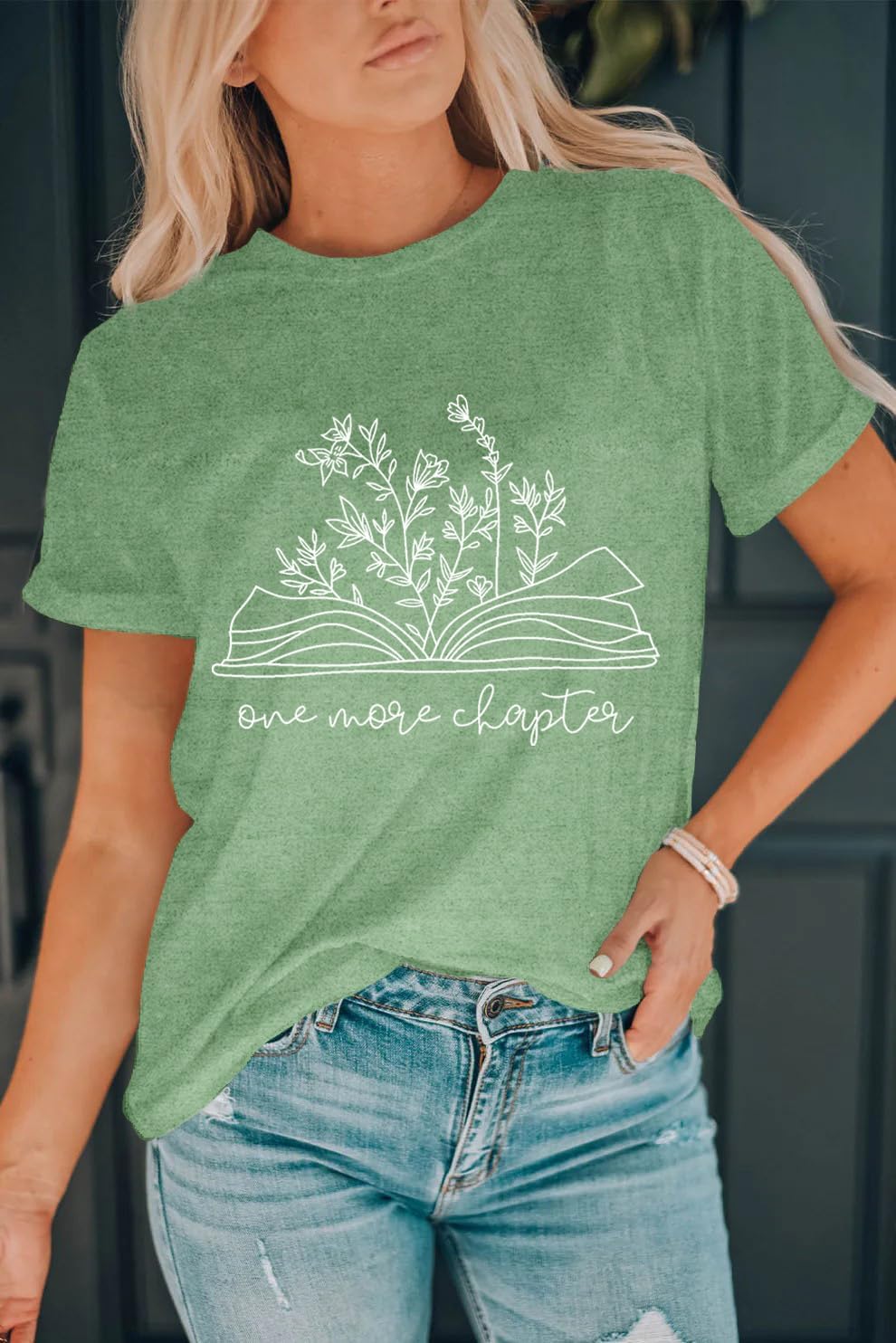 LBP Bookworm Women Reading Shirt One More Chapter Shirt Floral Book T-Shirt Book Lover Tees Teacher Tops image 2