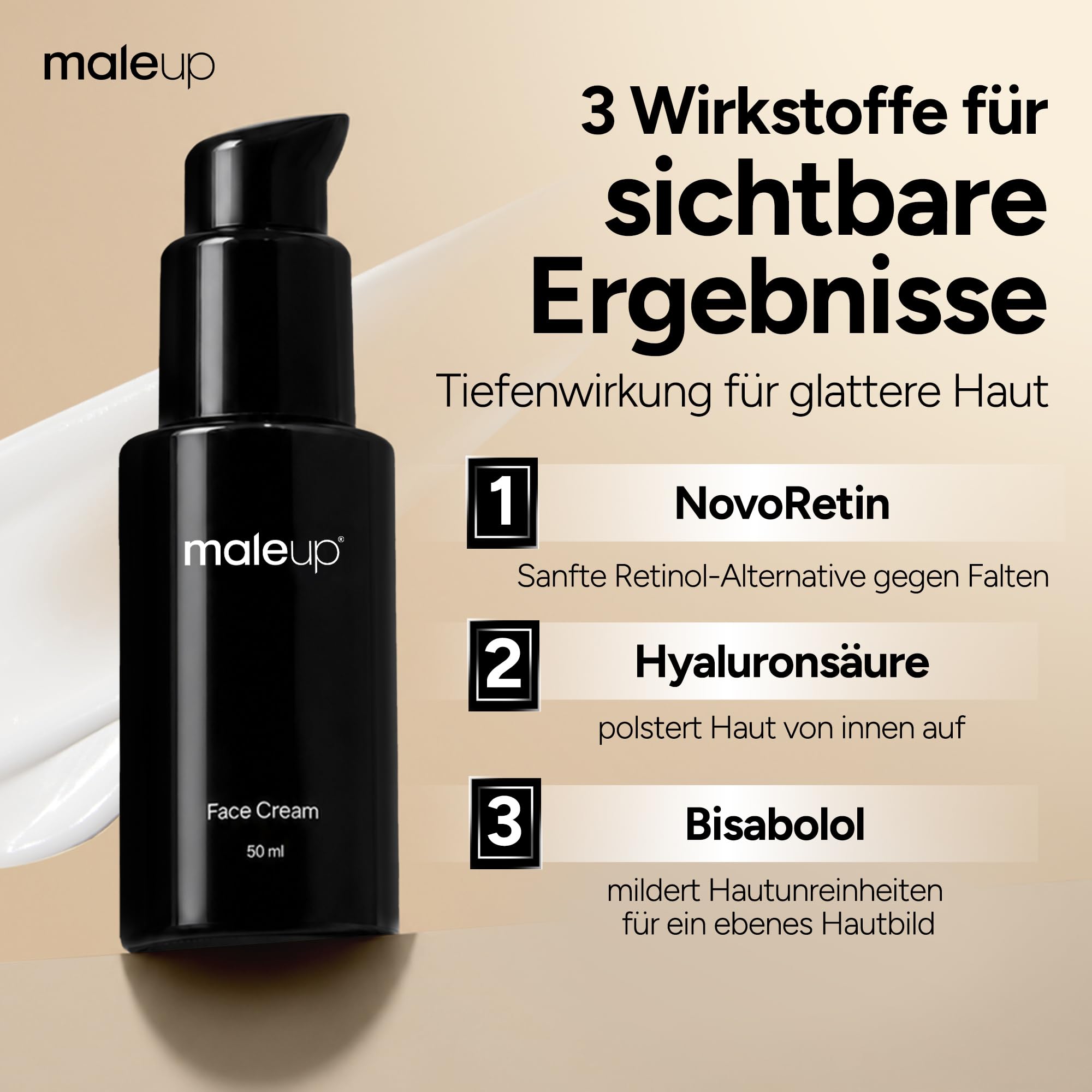 Face Cream – Anti Aging Creme Männer mit Hyaluron & NovoRetin I MADE IN GERMANY I Gesichtscreme Männer mit Sofort-Effekt
