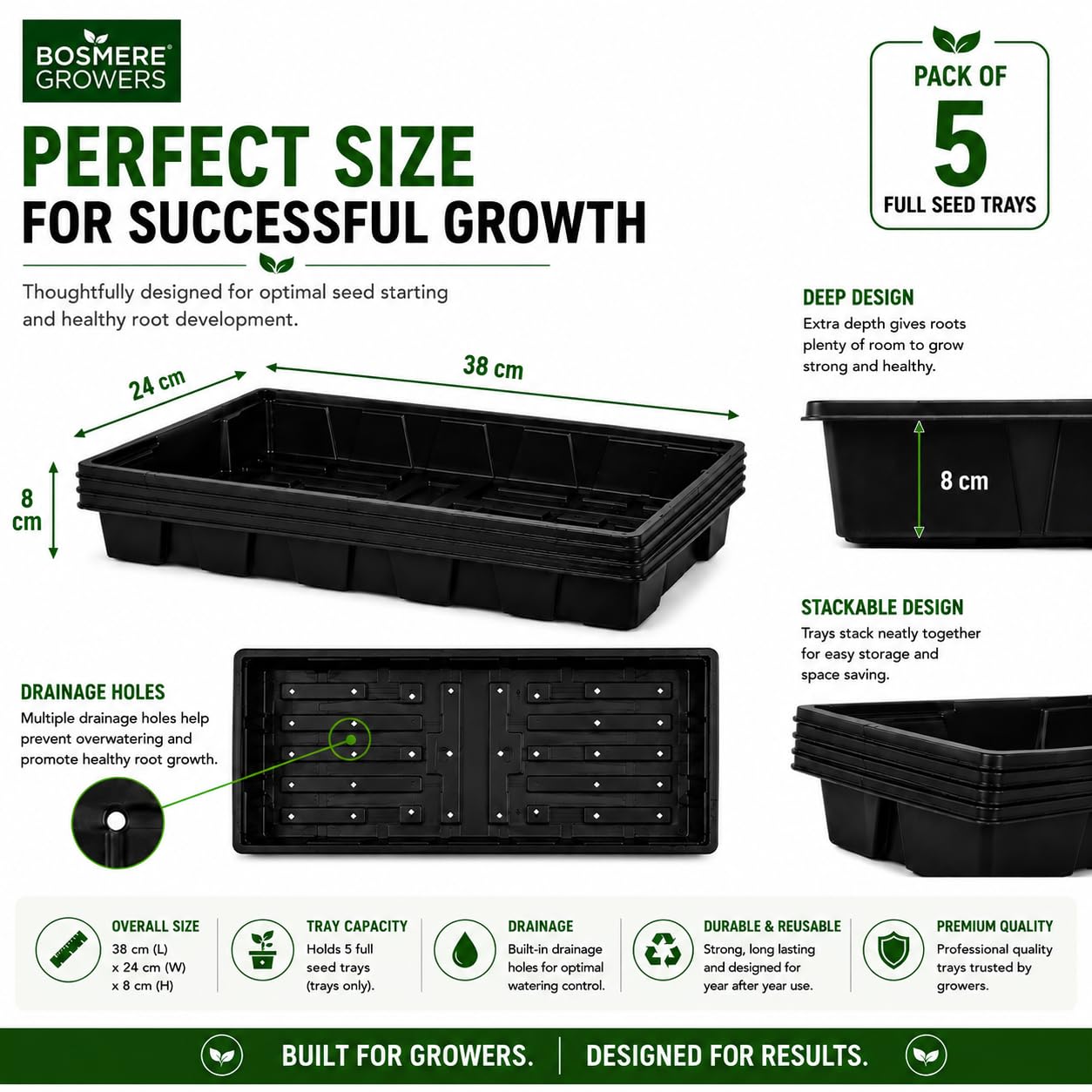 Bosmere N251 professionelle Samenanzucht-Halbschale, schwarz, 5 Stück