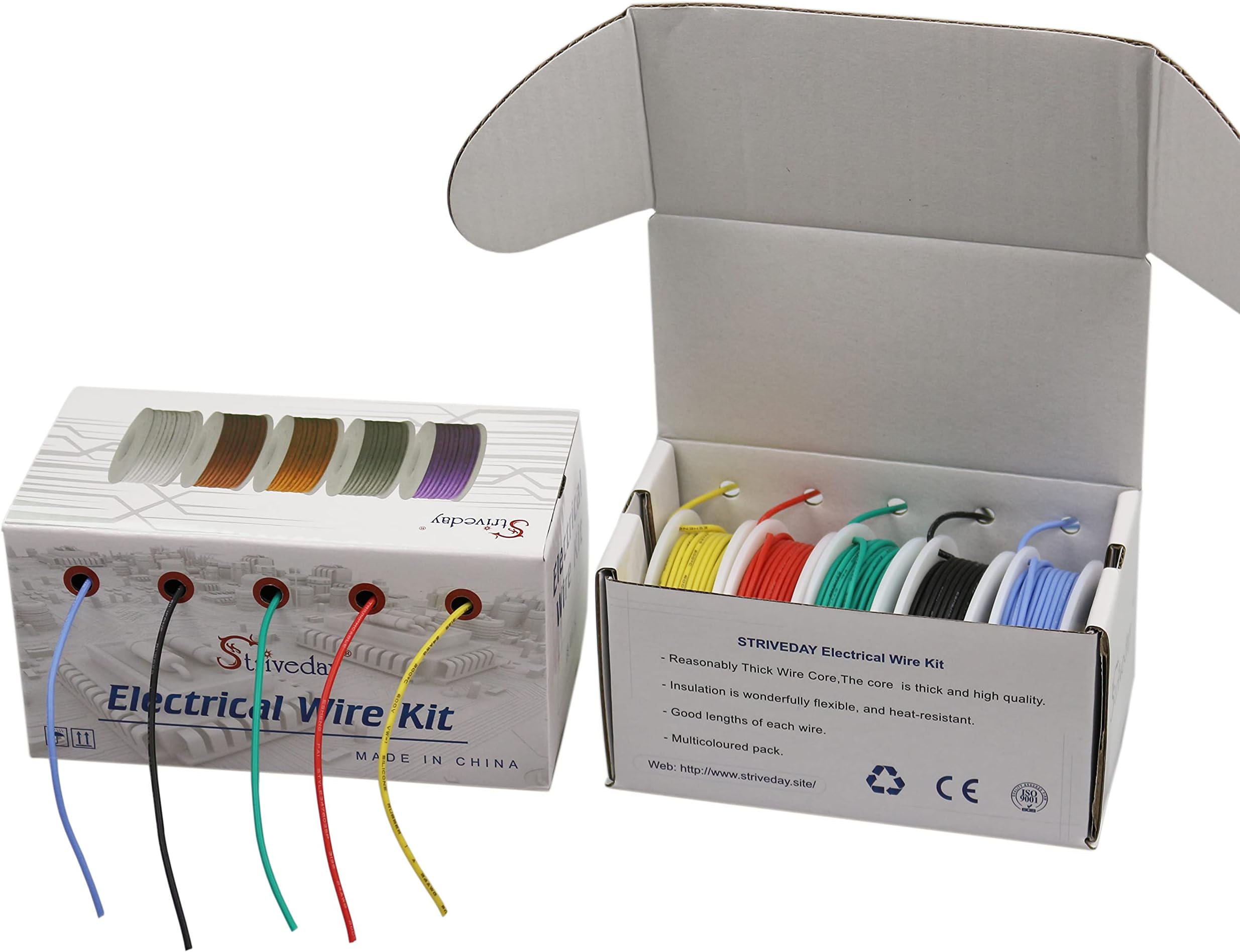 24AWG Flexible Silicone Tinned Copper Hook Up Wire - 300V Stranded Electrical Cable for DIY Electronics & Electrical Projects (Box-1)