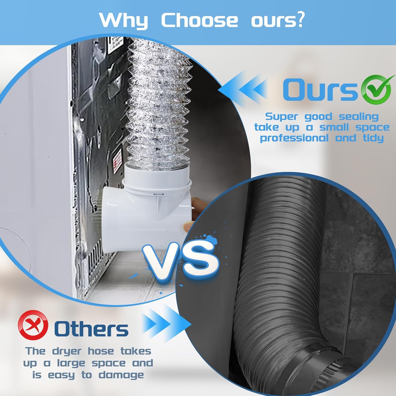 Dryer Vent Hose For Tight Space,90 Degree Dryer Vent Elbow+10ft Hose & Sealing Kit for 4 Inch Dryer Duct, Dryer Adapter,Space-Saving Design for Tight Space (white)