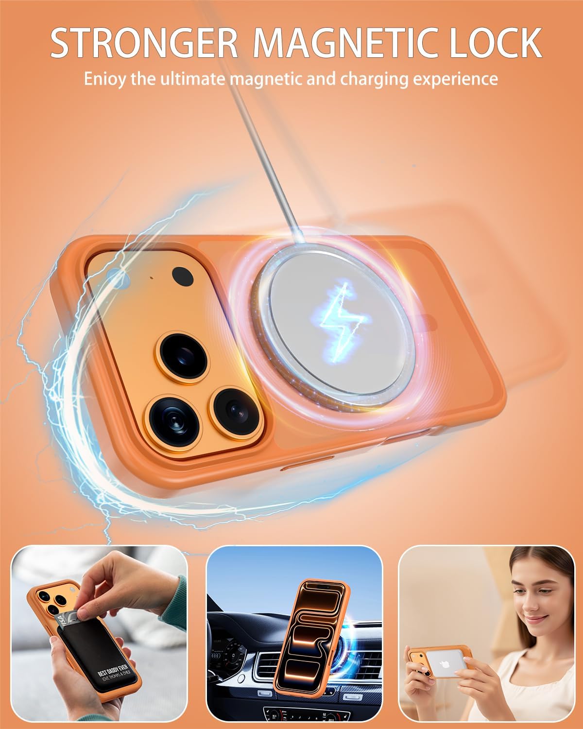 for iPhone 17 Pro Max Case,Compatible with MagSafe,with 1 Screen Protector & 1 Camera Lens Protector,Military-Grade Shockproof Slim Phone Cover,Matte Frosted Orange