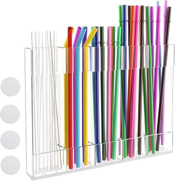 Acrylic Straw Holder for Cabinet Door Reusable Tumbler Straw Organizer Storage Small Kitchen Accessories Container for Kitchen Counters and Cupboards