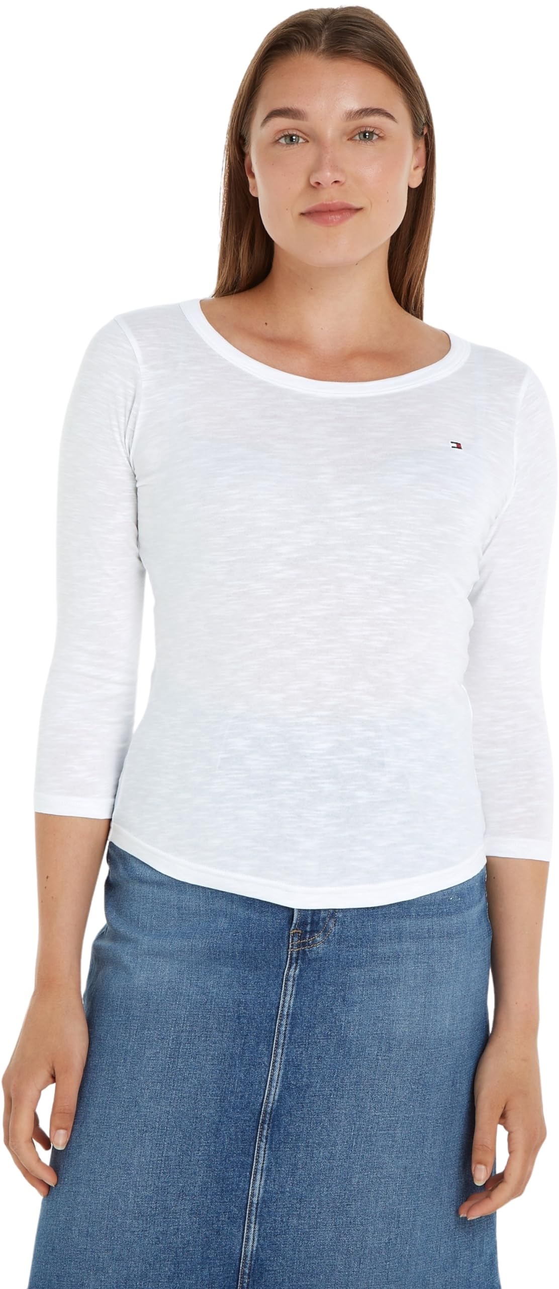 Tommy Hilfiger Camiseta de Manga Larga para Mujer 1985 Slim Slub Basic