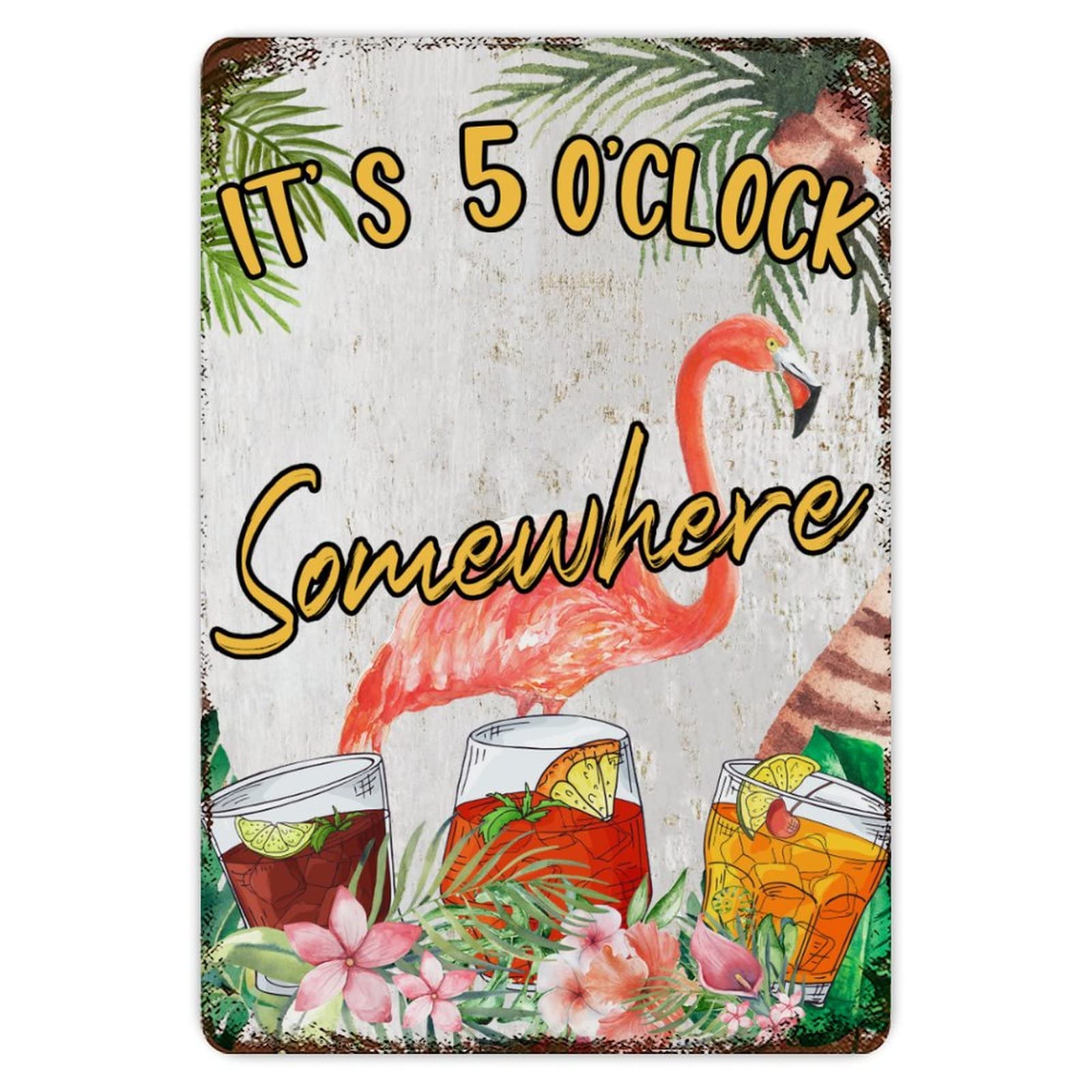 ENEDNATE Retro Aluminum Sign It's Five O'clock Somewhere Parrot Tin Metal Sign Decor for Outdoor Indoor Beach Garden Tub Bar 8x12 inch