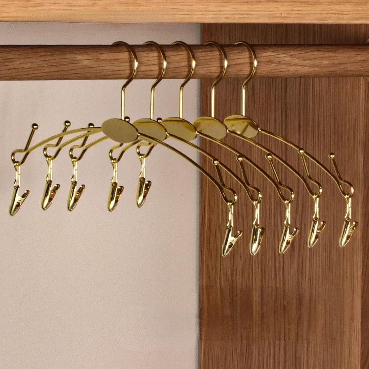 Perchas De Metal para Ropa Interior, Colgador Que Ahorra Espacio con Clips Antideslizantes, Estante para Ropa Y Pantalones, 10 Uds. para Sudadera(Gold)