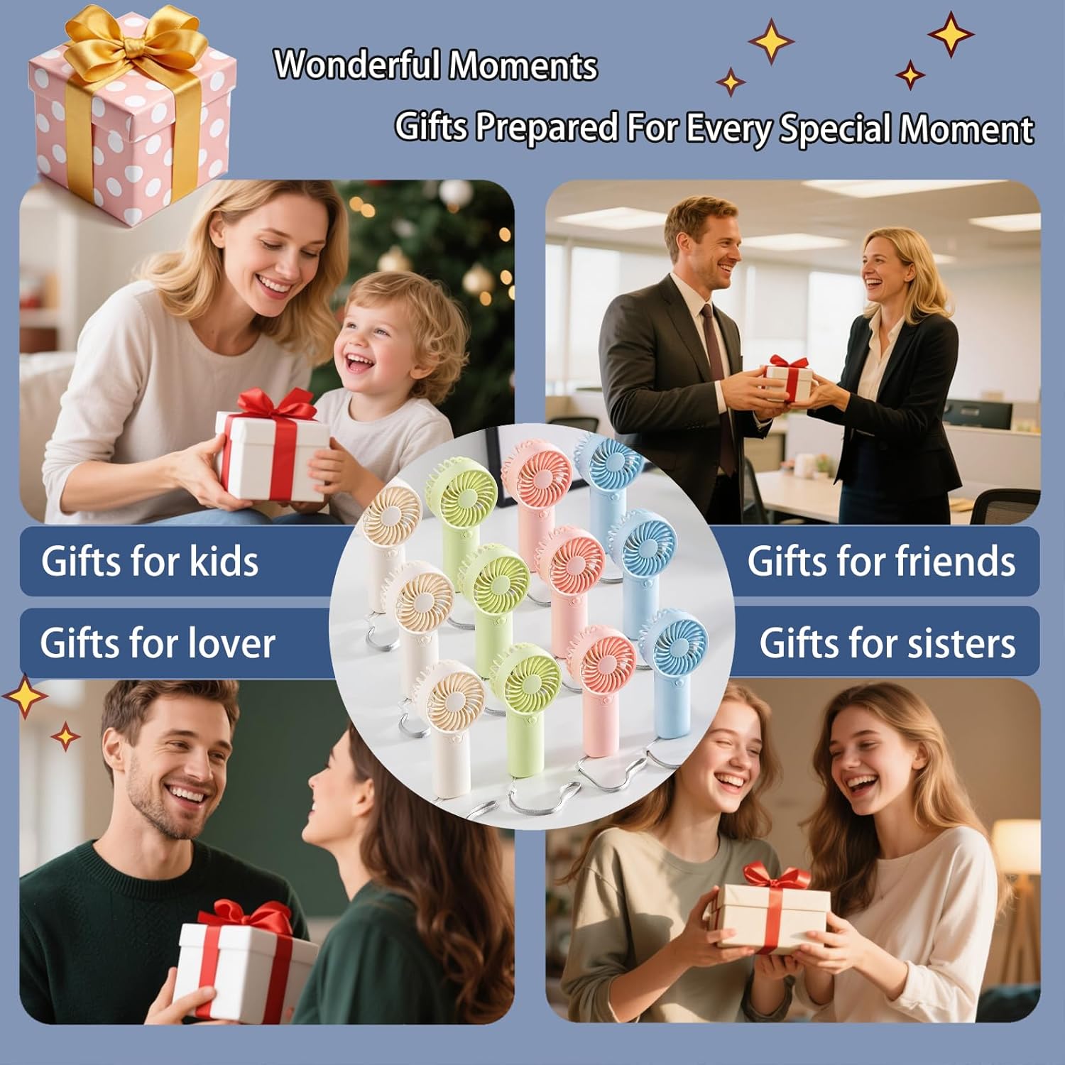 12 Pack Mini Portable Fan - 5'' AAA Battery Operated, Lightweight Handheld with 1 Speed & Lanyard - Quiet Personal Fan for Kids, Girls, Women & Men - Ideal for Office,Travel,Commute,Makeup