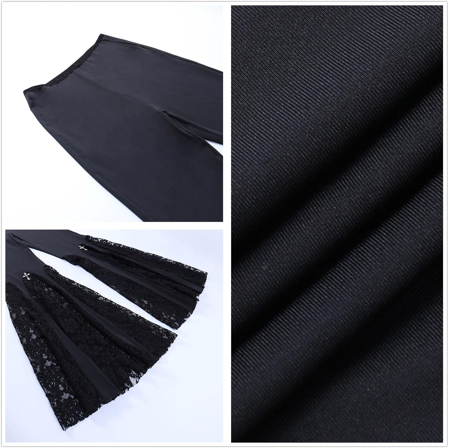 Goth Bell Bottom Pants for Women Punk Flare Stretch Y2k Emo 70s Black - Image 5