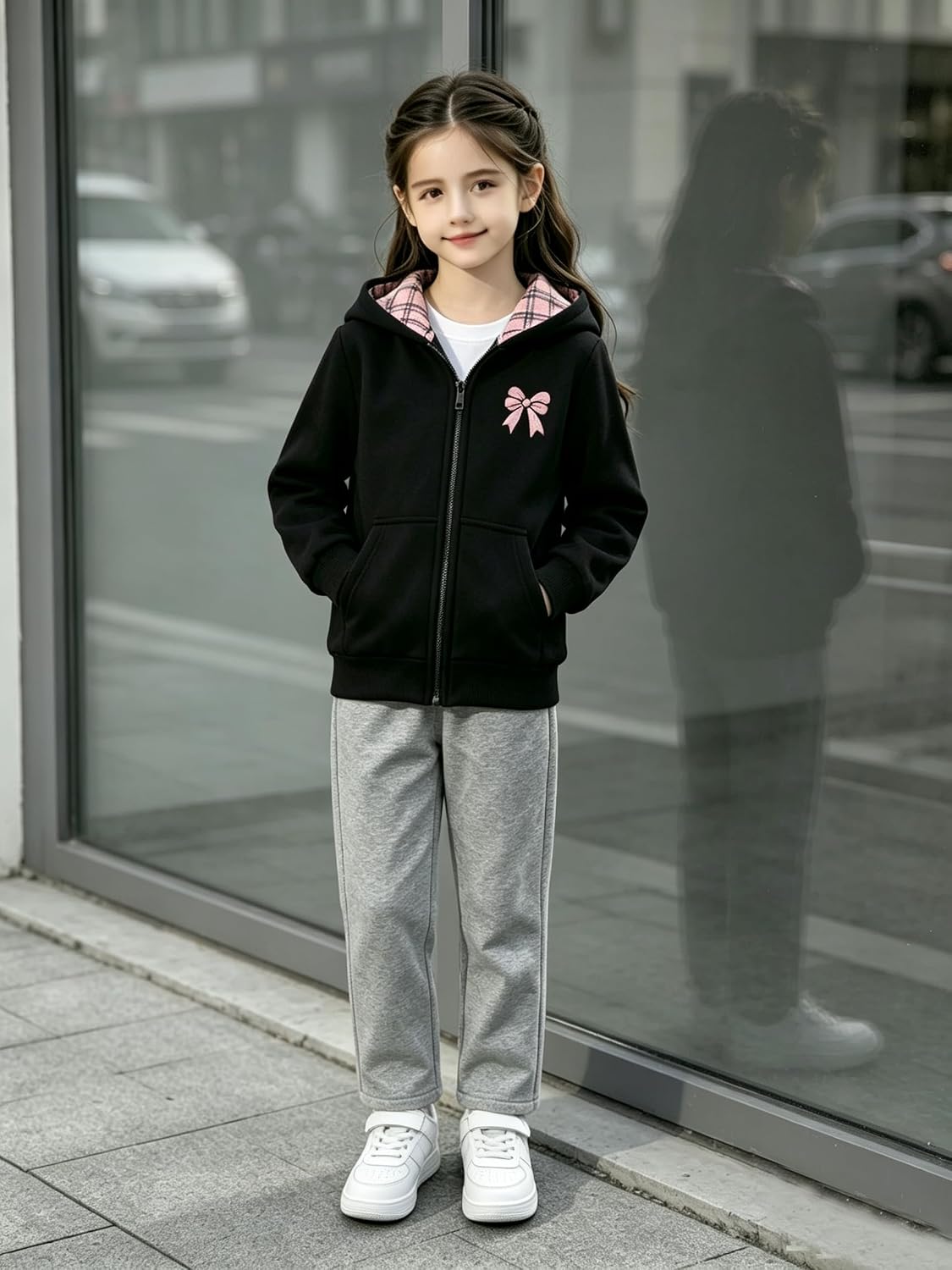 Girls Zip Up Hoodies Fall Jacket Sweatshirt Bow Graphic for Kids