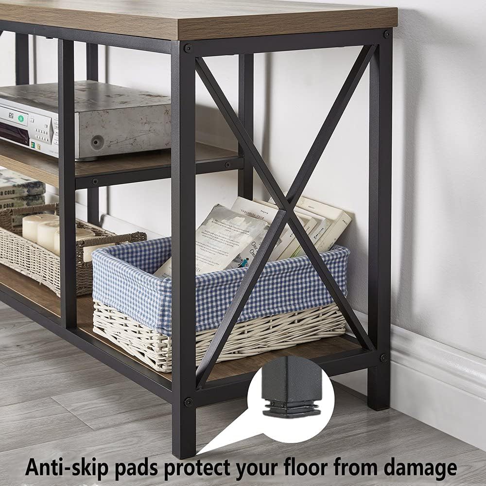 FOLUBAN TV Stand for TV up to 65 inch, Rustic Wood and Metal Entertainment Center with Storage Shelves, Modern Industrial Media TV Console Table for Living Room, Oak 55 inch : Home & Kitchen