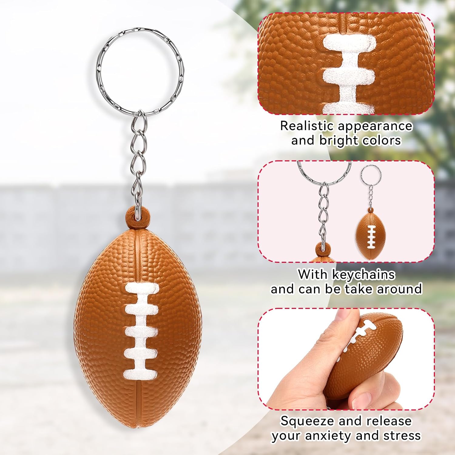 12 PCS Mini Football Keychains, Small Sports Stress Ball Keychains, Foam Squeeze Football Keychain for Gifts, Rewards, Goodie Bags Fillers, Birthday, Party Decoration image 5
