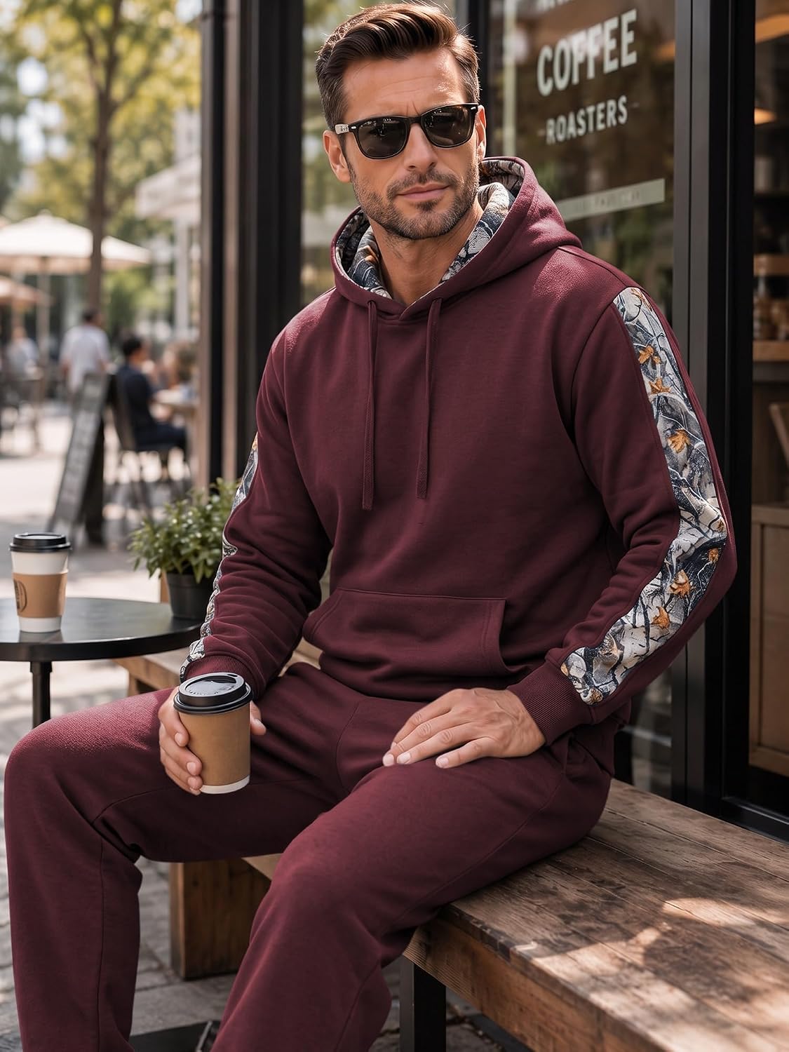 JMIERR Men's Fleece Hoodie Joggers Set 2 Piece Camo Sweatsuit