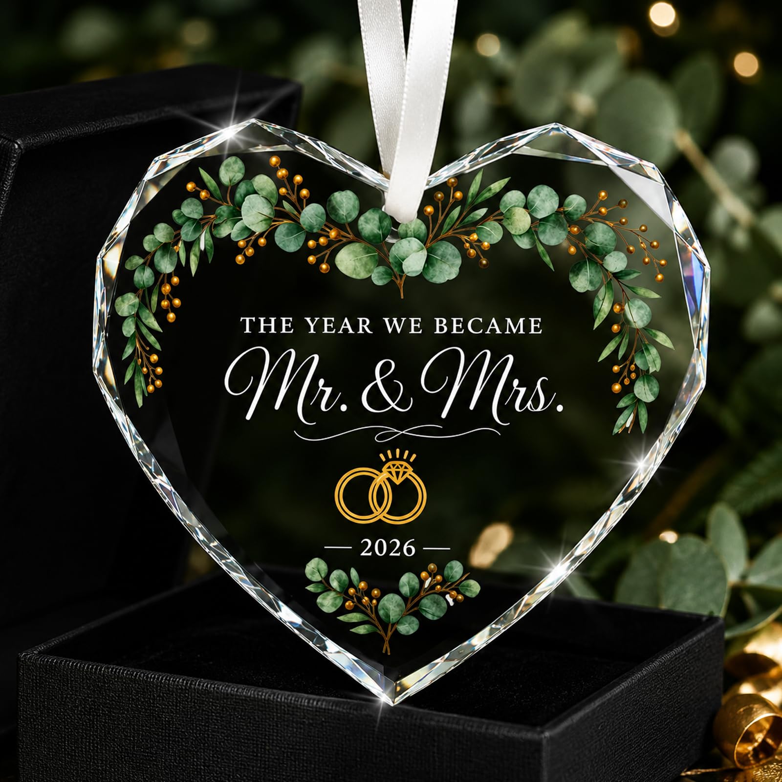 Heart Crystal Keepsake Ornament 2026, Mr And Mrs Gifts with Ribbon and Gift Box, Wedding Gifts for Couple, Engagement Gifts, Anniversary Present for Bride and Groom, Newlyweds Decor