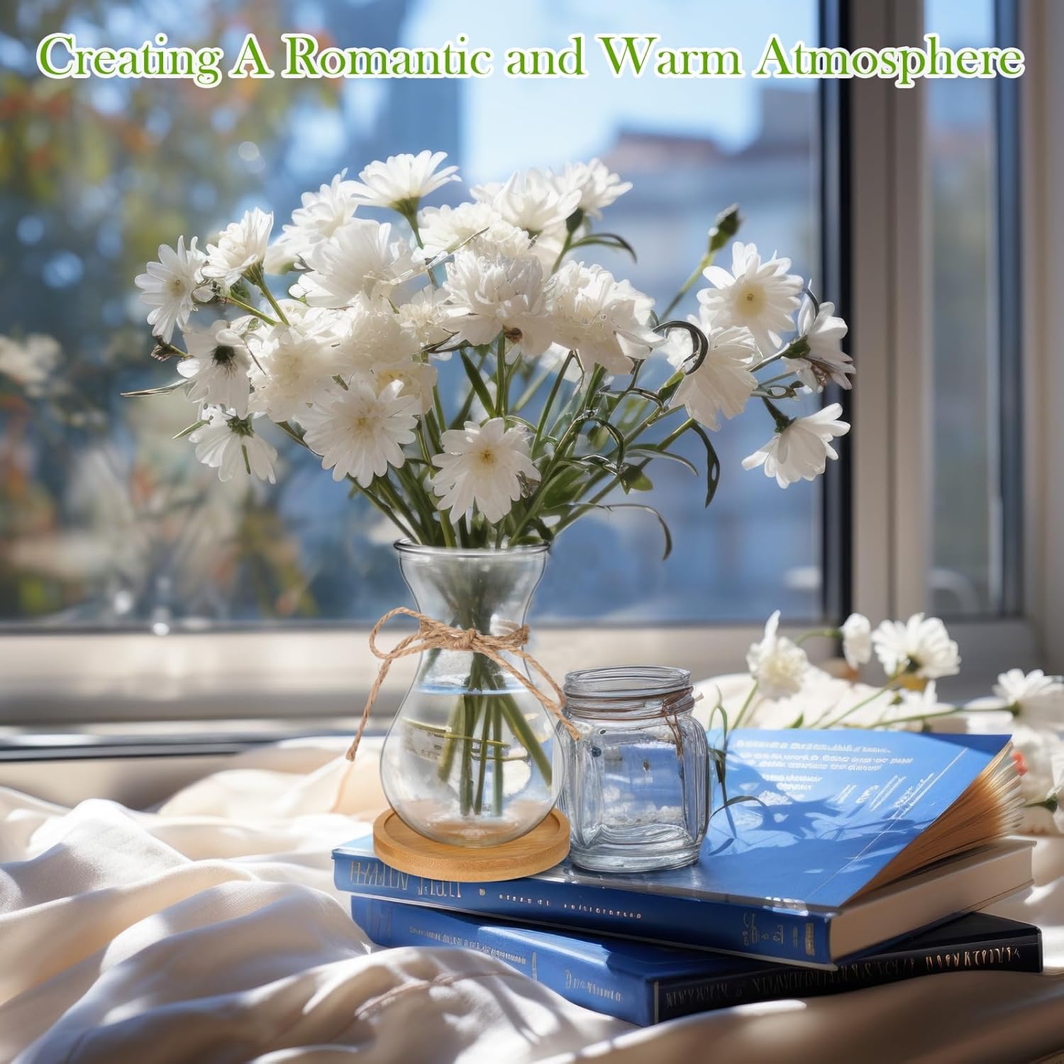 Bulb Glass Vases for Flowers Forcing Hyacinth Clear Decorative Bulb Vase with Round Bamboo Coaster for Home Office Table Decoration(12 Pcs) - Image 5