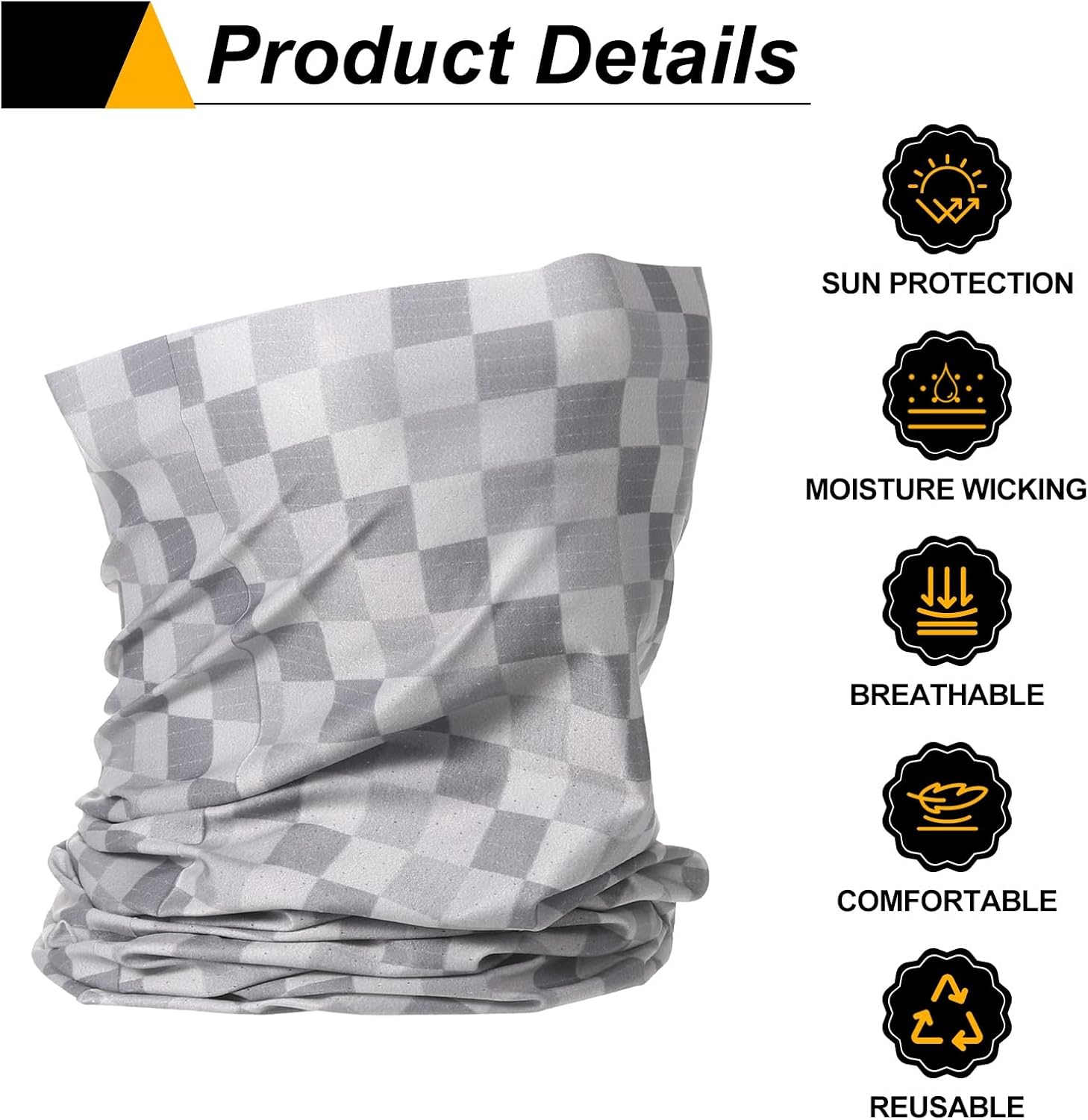 HARFINGTON 2pcs Summer Cooling Neck Gaiter Sun Protection Face Mask Fishing Neck Gaiter Unisex Sunscreen Breathable Bandana for Hiking Outdoor Sports, Plaid Gray - Image 4