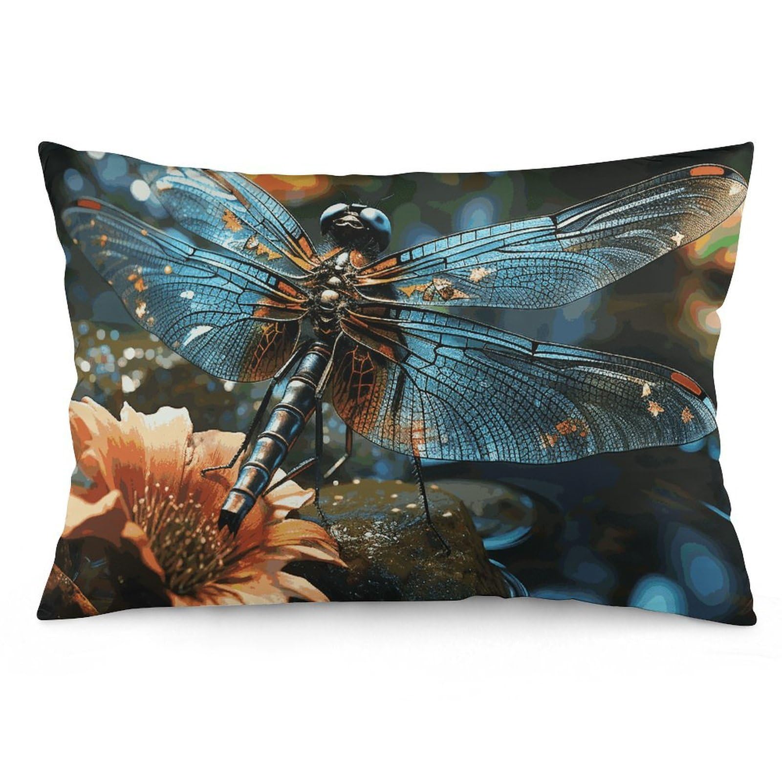 NTVOWPZO 2 Pack Decoration Throw Pillow Covers 12 "x20 Pillowcases Covers Dragonfly Flying on The Pond Pillowcases Modern Farmhouse Home Decor Sofa Cushions Covers for Couch Bed Living Room