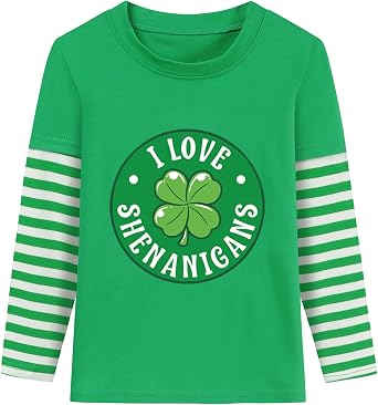 Kids St Patricks Day Shirt Boys Girls Saint Patricks Shamrock Clover Lucky Graphic Tees Toddler Long Sleeve T-Shirt Tops