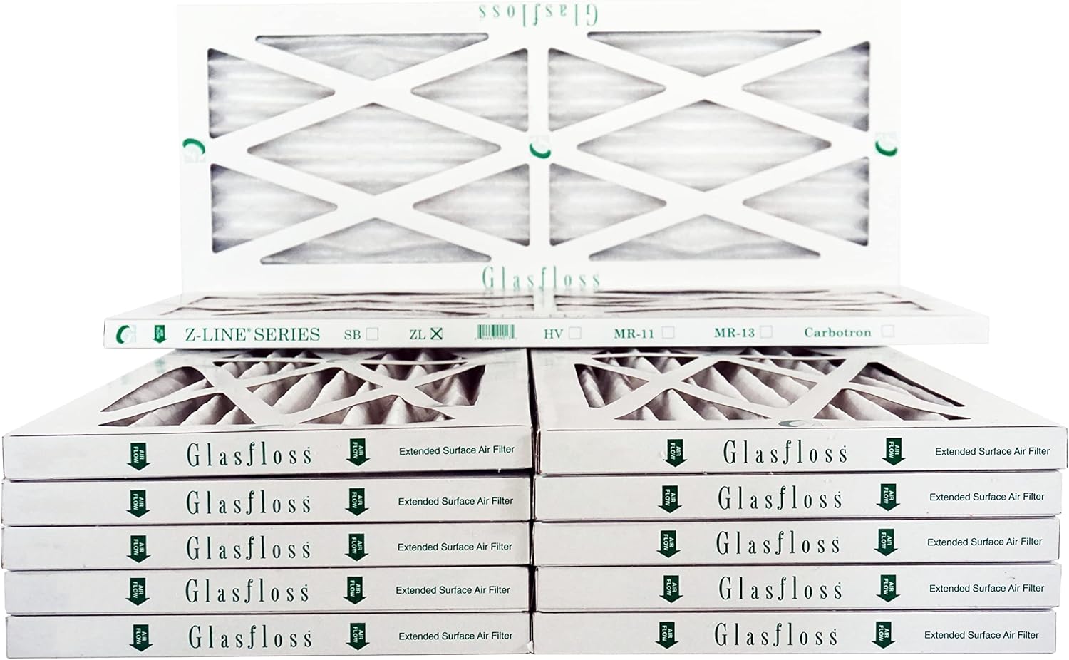 Glasfloss 10x20x1-1 Inch MERV 10 - Pack of 12 - Pleated Air Filter - Furnace Air Filter- Made in USA (Actual Size: 9 1/2 x 19 1/2 x 7/8 Inch)