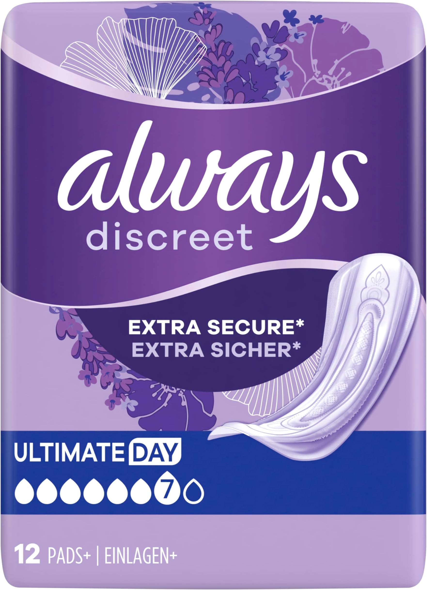 Always Discreet Incontinence Pads Plus Women, Ultimate Day, 48 High Absorbency Pads (12 x 4 Packs), Odour Neutraliser, SAVING PACK, for Sensitive Bladder