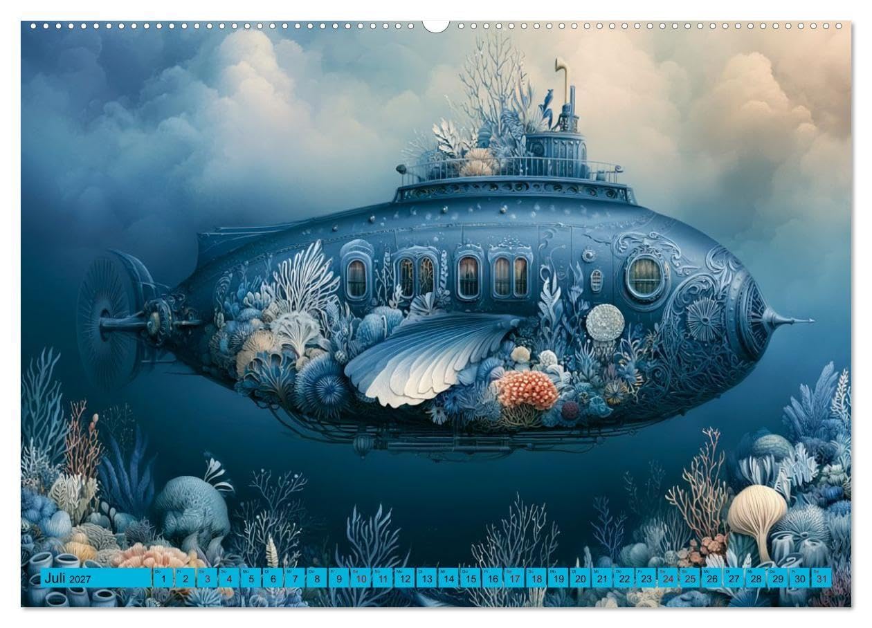 Zwischen Blütenmeer und Bullauge (hochwertiger Premium Wandkalender 2027 DIN A2 quer), Kunstdruck in Hochglanz: Fantasievolle KI-Kunst voller ... zwischen Korallen und Fantasie