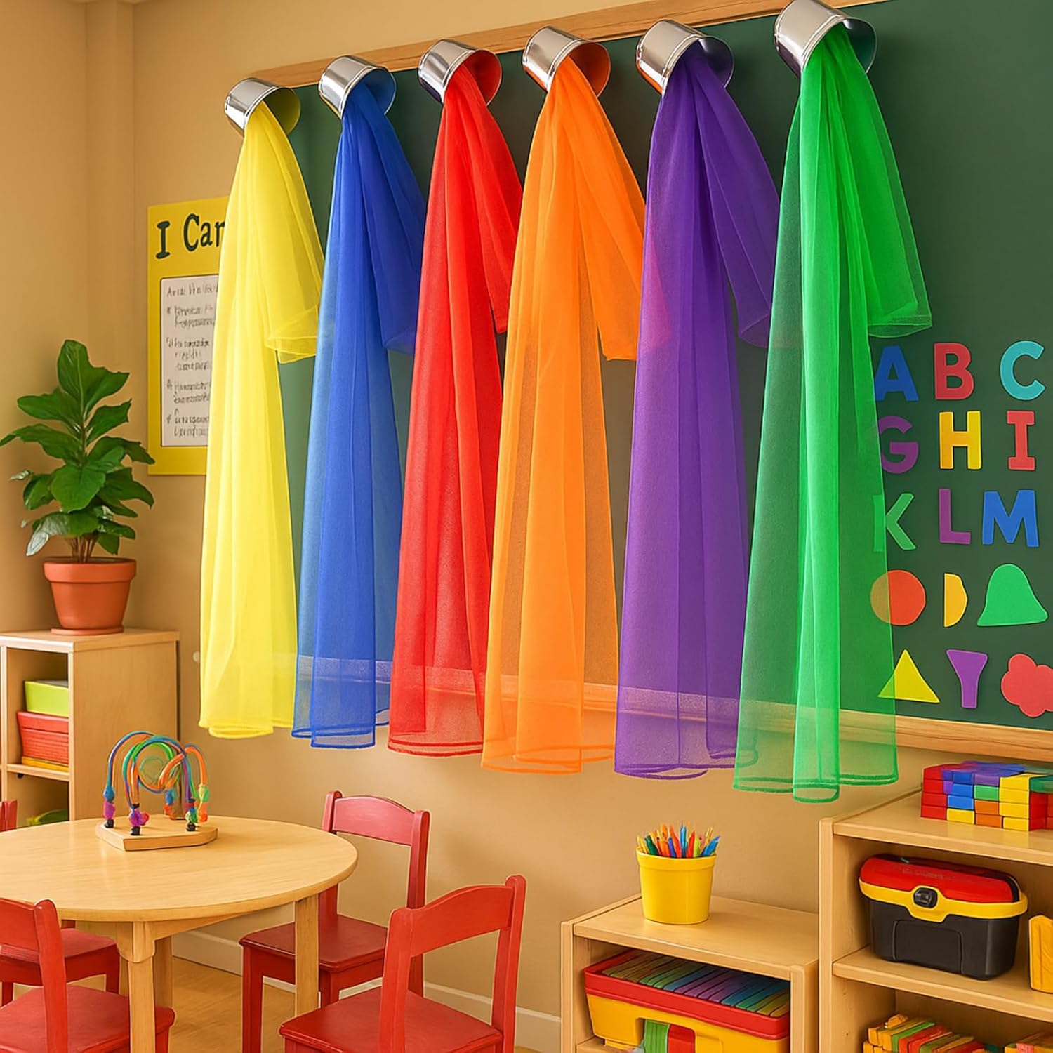 VioraWhite 6 Sets Art Paint Party Decoration Back to Classroom Rainbow Sheer Curtains Colorful Backdrop First Day of School Pouring Paint Can Curtain for Birthday Bedroom Window