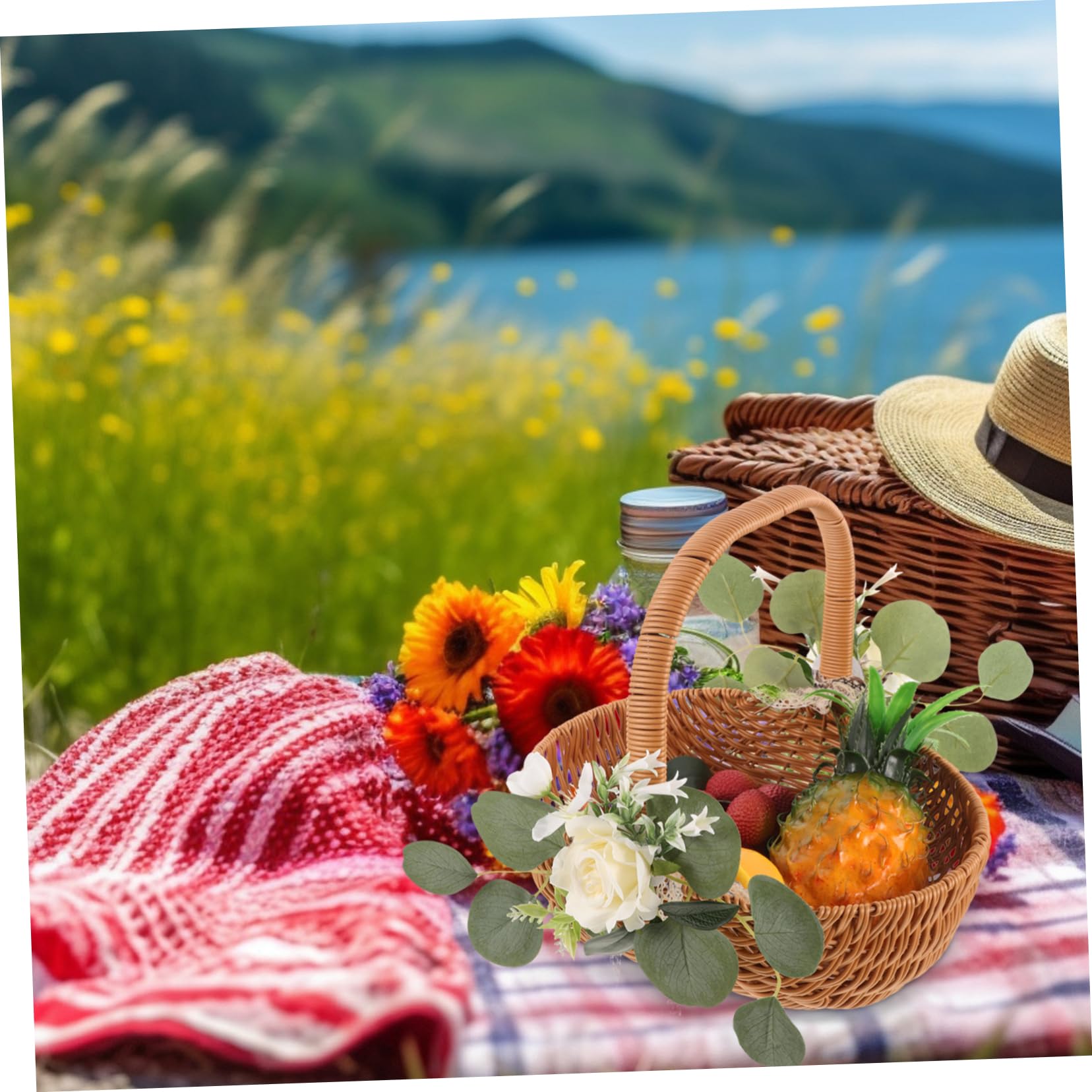 PRETYZOOM Cesta De Imitación para Almacenamiento De para Picnic y Decoración De Bodas Diseño Rústico y Práctico