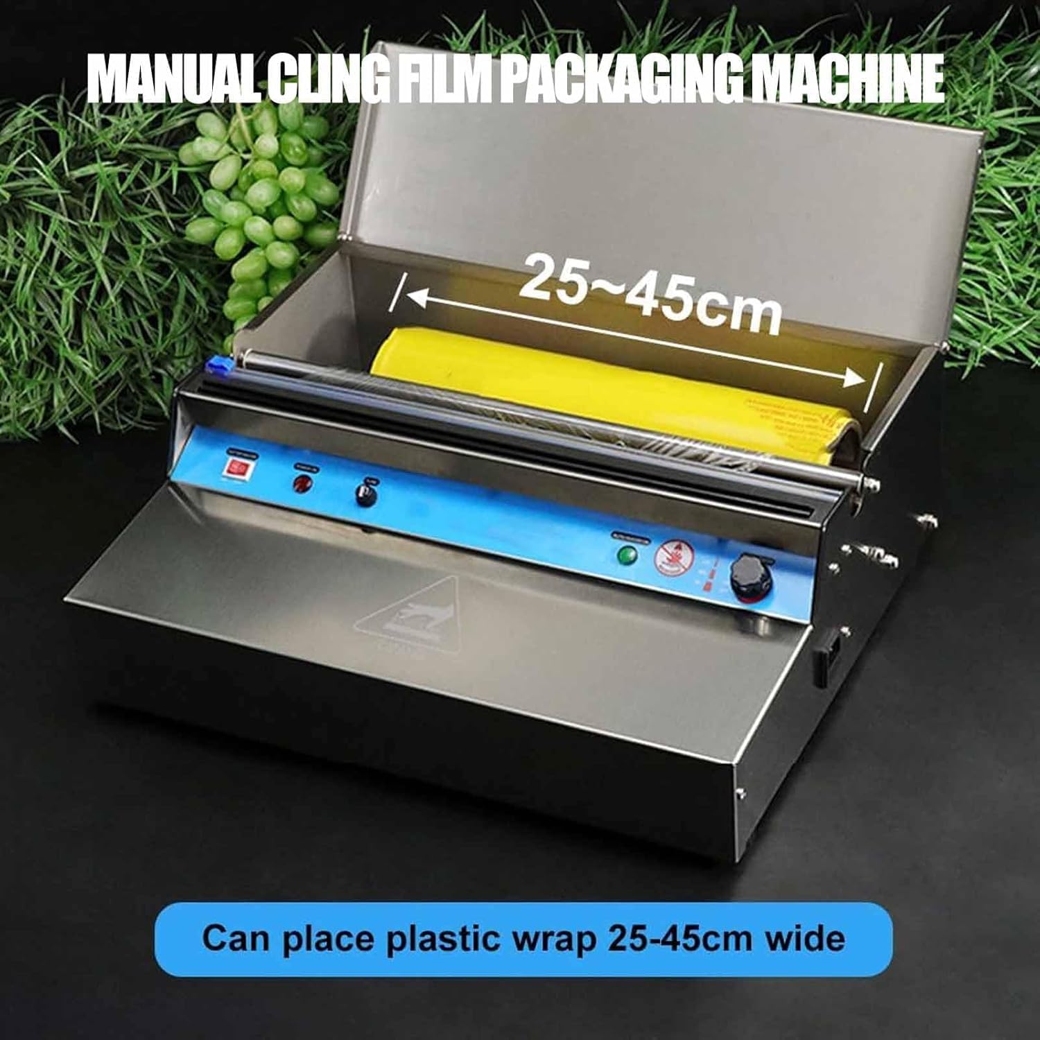 Machine d'emballage de film étirable, emballage manuel avec températures réglables de 50 à 130 °C, double options de coupe, s'adapte à une largeur de film de 25 à 45 cm pour viande et légumes