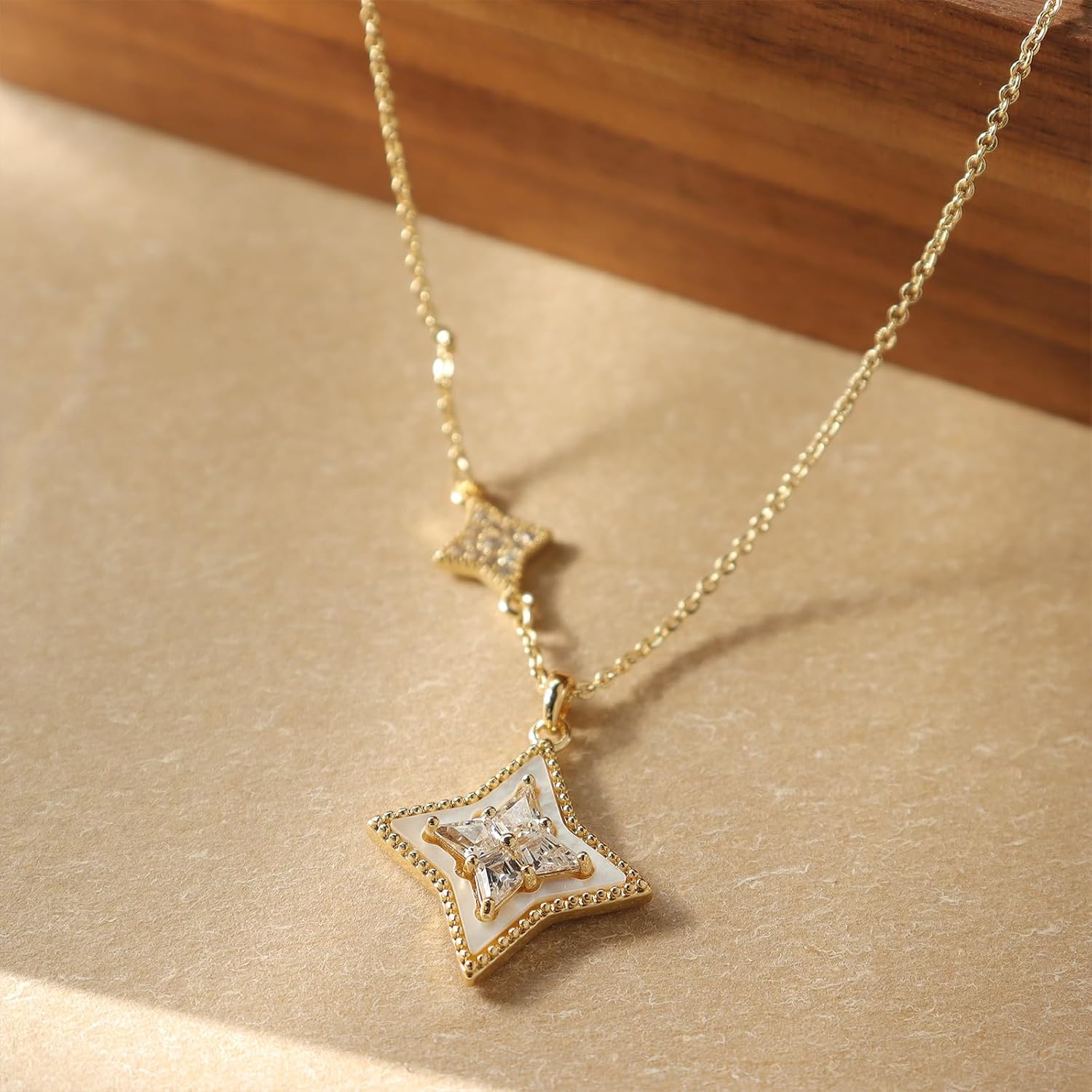 Sonateomber Simple Gold Star/Heart/Maple Pendant Necklaces for Women, Dainty Cute Rhinestone CZ Hypoallergenic Dangle Necklaces Prom Wedding Fashion Jewelry Gift - Image 5