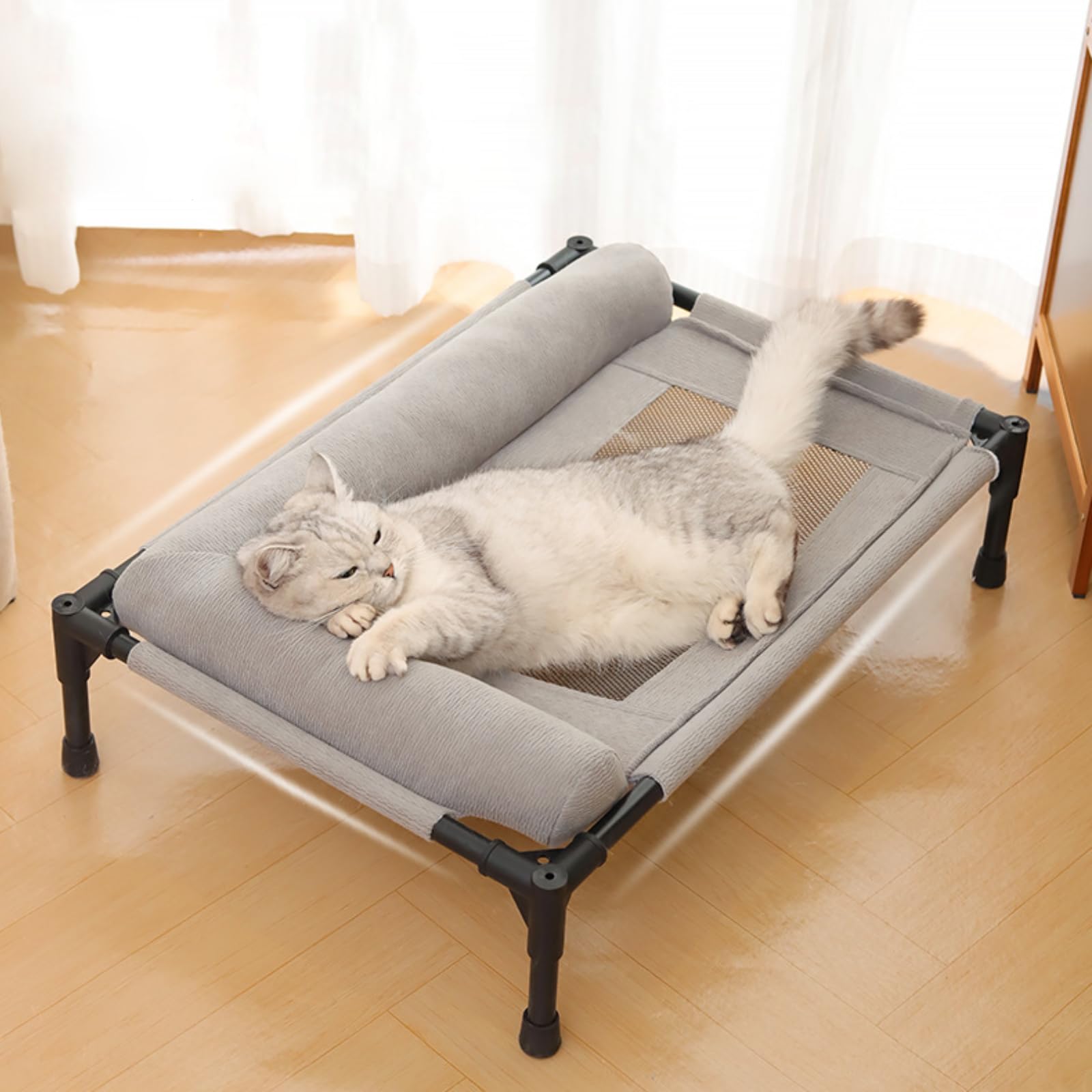 Cuccia Rialzata per Cani, Brandina Lavabile con Telaio Rialzato da Terra, Cuccia Traspirante per Gatti e Cani da Interno e Esterno, Gray, per Giardino, Terrazza, Patio, Gray, M