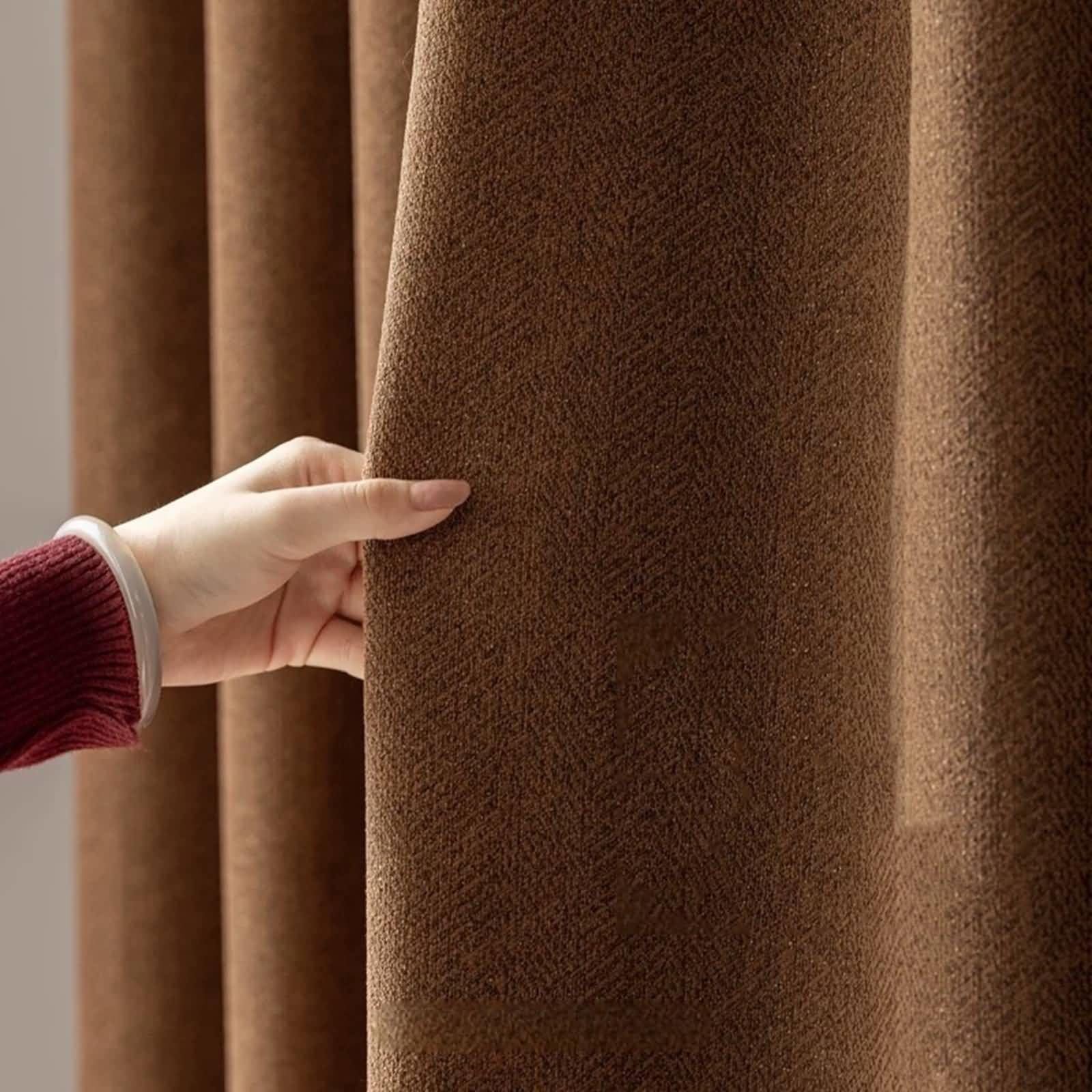 Rideau opaque brun effet lin chenille 86x214cm insonorisant