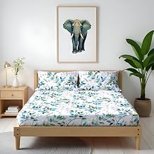 Arvind Bedsheet Set - 100% Cotton Bedsheet for Double Bed (1 Queen Size Bedsheet with 2 Pillow Covers) Soft Breathable, 180 Thread Count - Melodic Dreams -Shade 1(21053-B)