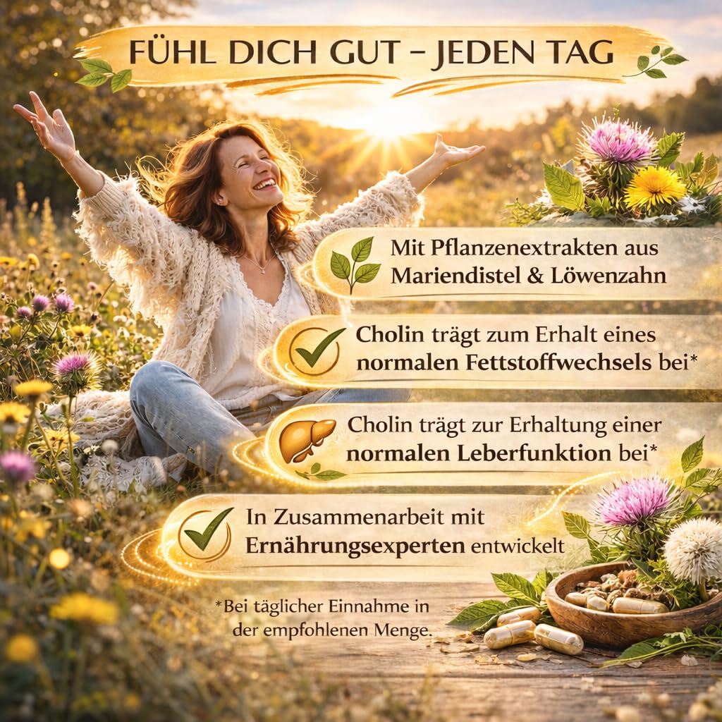 Mariendistel Artischocke Löwenzahn Leber Komplex mit Kurkuma, Enzian & Cholin - 120 Kapseln - Hochdosiert mit 80% Silymarin & 5% Cynarin - Ohne Zusätze - Vegan - Bitterstoffe