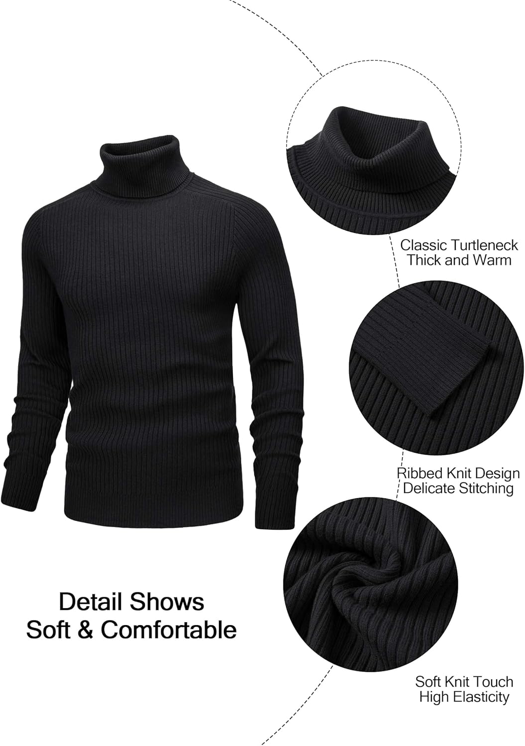 Cotrasen Men's Knit Turtleneck Sweater Ribbed Long Sleeve Solid Pullover Sweater Casual Winter Thermal Sweater Tops - Image 6
