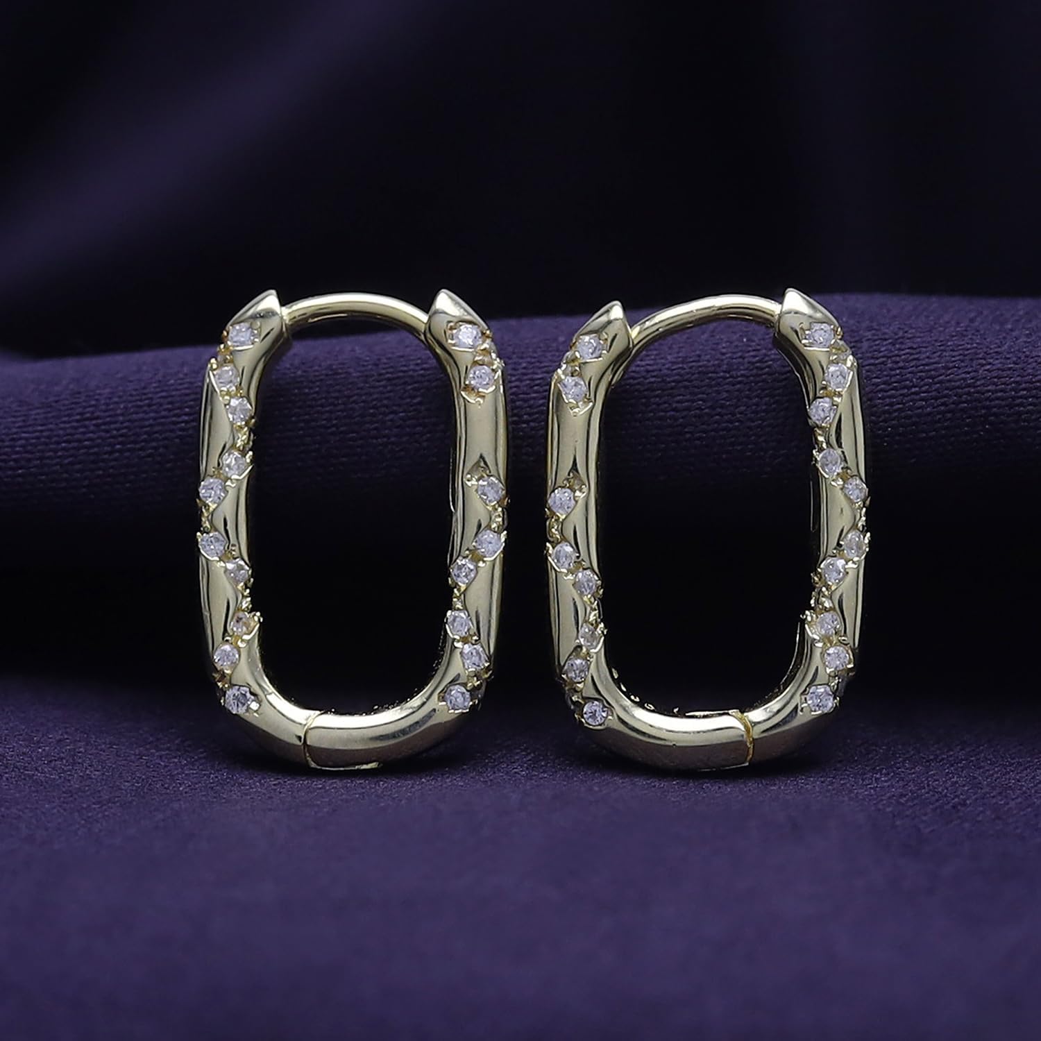 AFFY Round White Cubic Zirconia Oval Huggie Hoop Earrings For Women In 14K Gold Over Sterling Silver Jewelry Gift for Her - Image 4