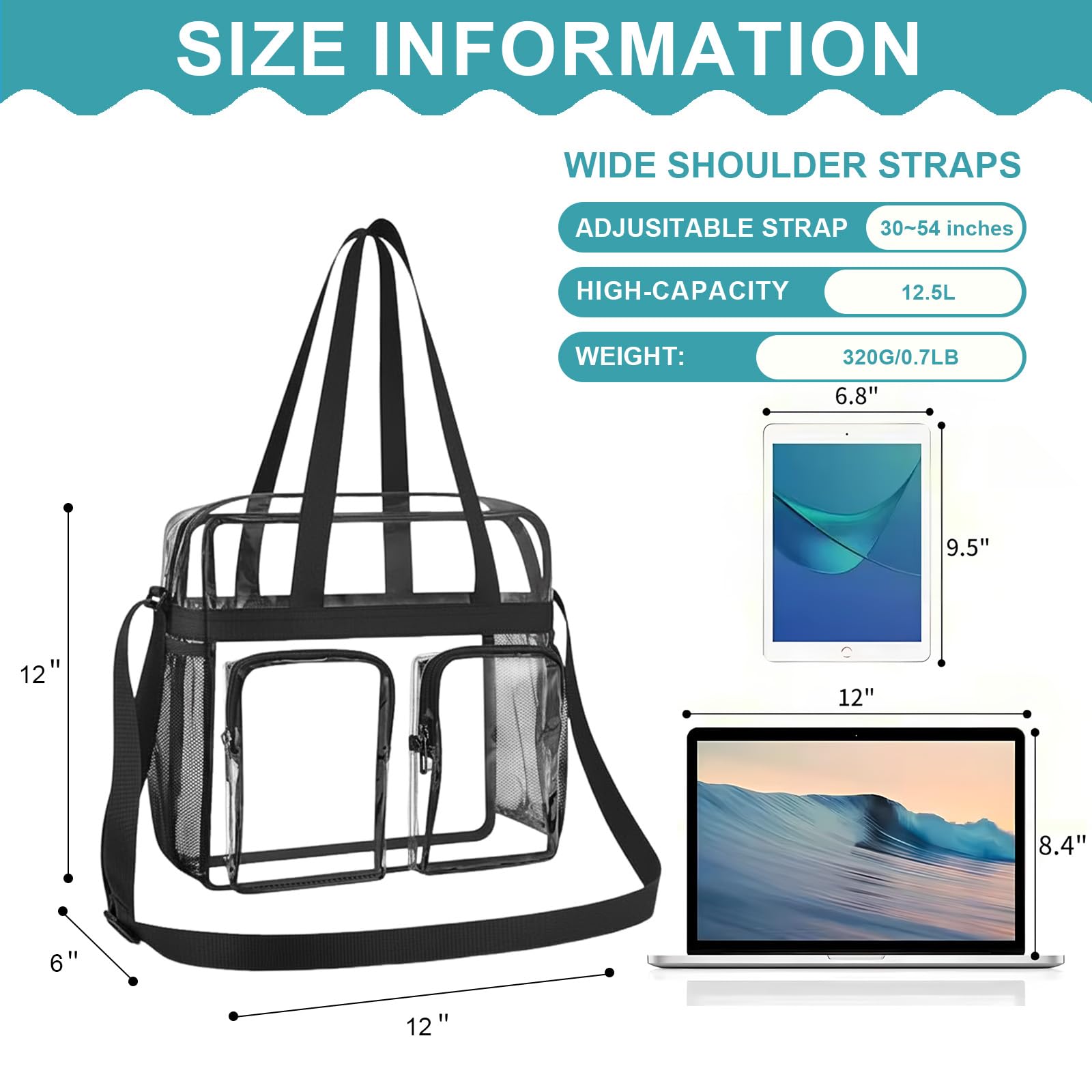 Sac Transparent PVC Clear Bag Bandoulière Sport 30x30x15 cm