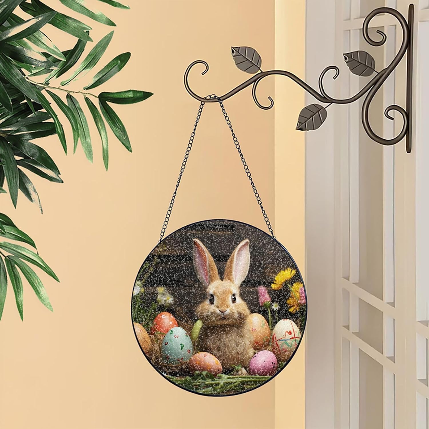 Stained Glass Window Hanging Easter Egg Bunny Sun Catchers Indoor Outdoor Decor Window Suncatcher Door Garden Sunroom Sun Catcher Home Decor Birthday Christmas for Mom Men