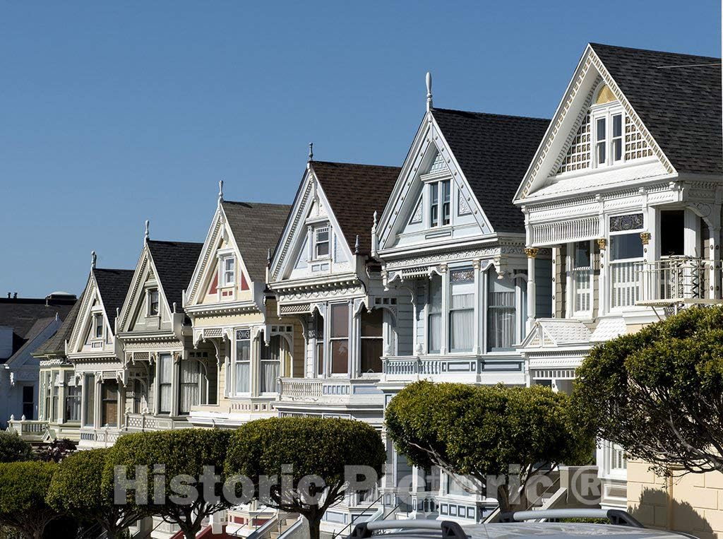 San Francisco, CA Photo -Painted Ladies Row of Victorian Houses Located at 710 to 720 Steiner Street, Across from Alamo Square Park, San Francisco, California - 32in x 24in