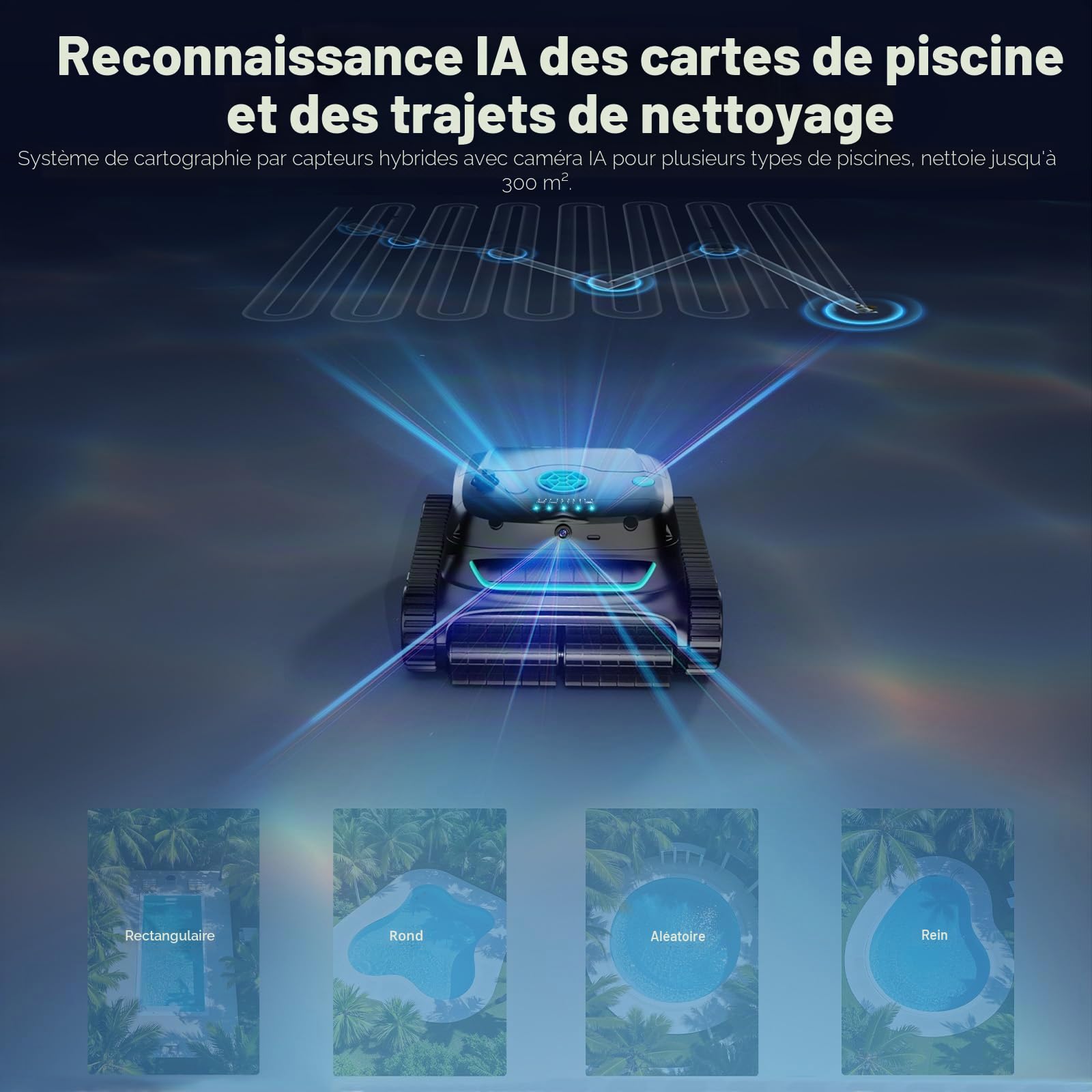 WYBOT S2 Solar Vision Robot Aspirateur Piscine pour Piscines Intégrées, Recharge Solaire, Retour et Charge Automatique, Caméra AI, Nettoyage Programmé, Nettoyage Précis et Rapide (Gris)